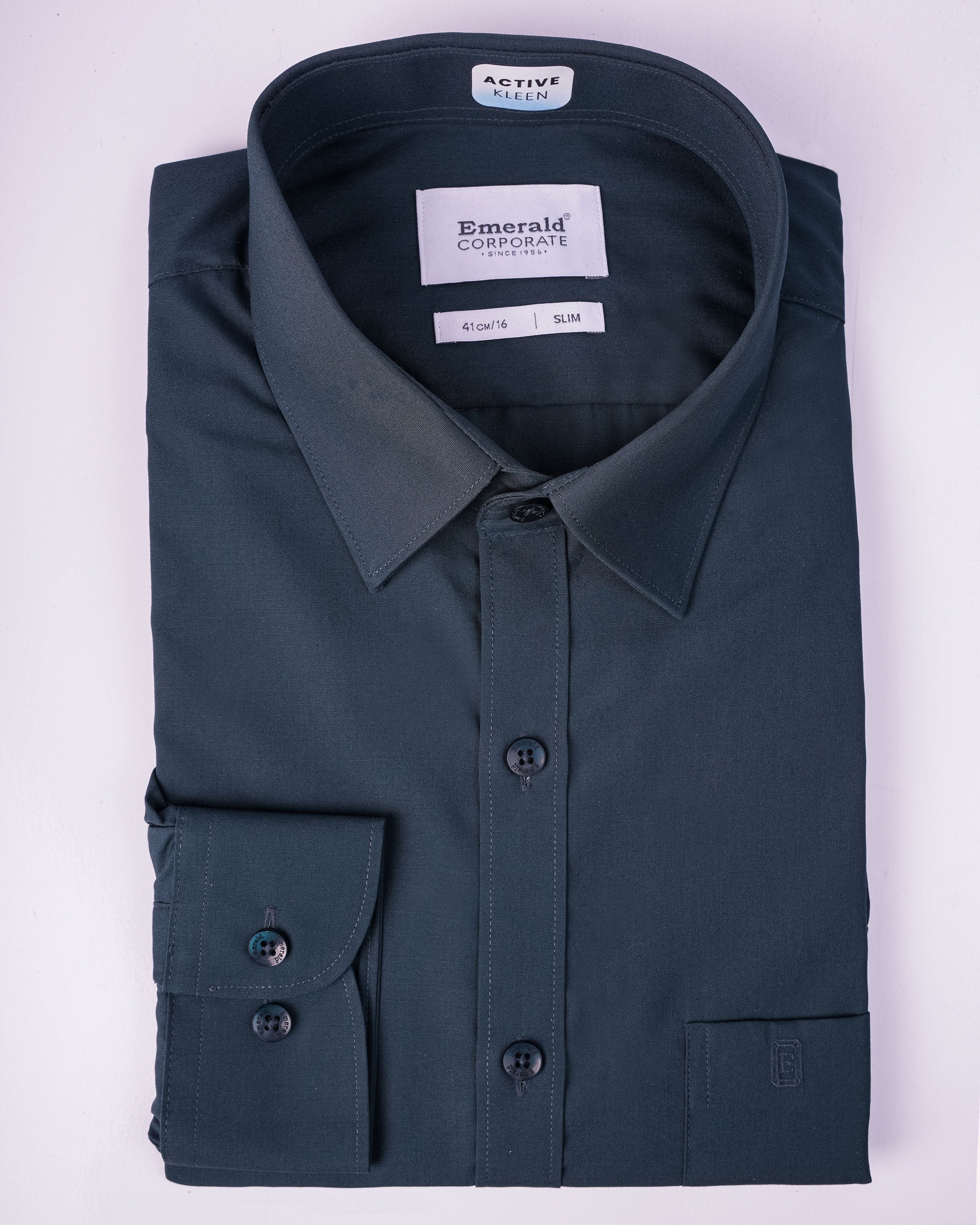 Emerald Corporate Active Kleen Plain Slim Fit - Green Storm
