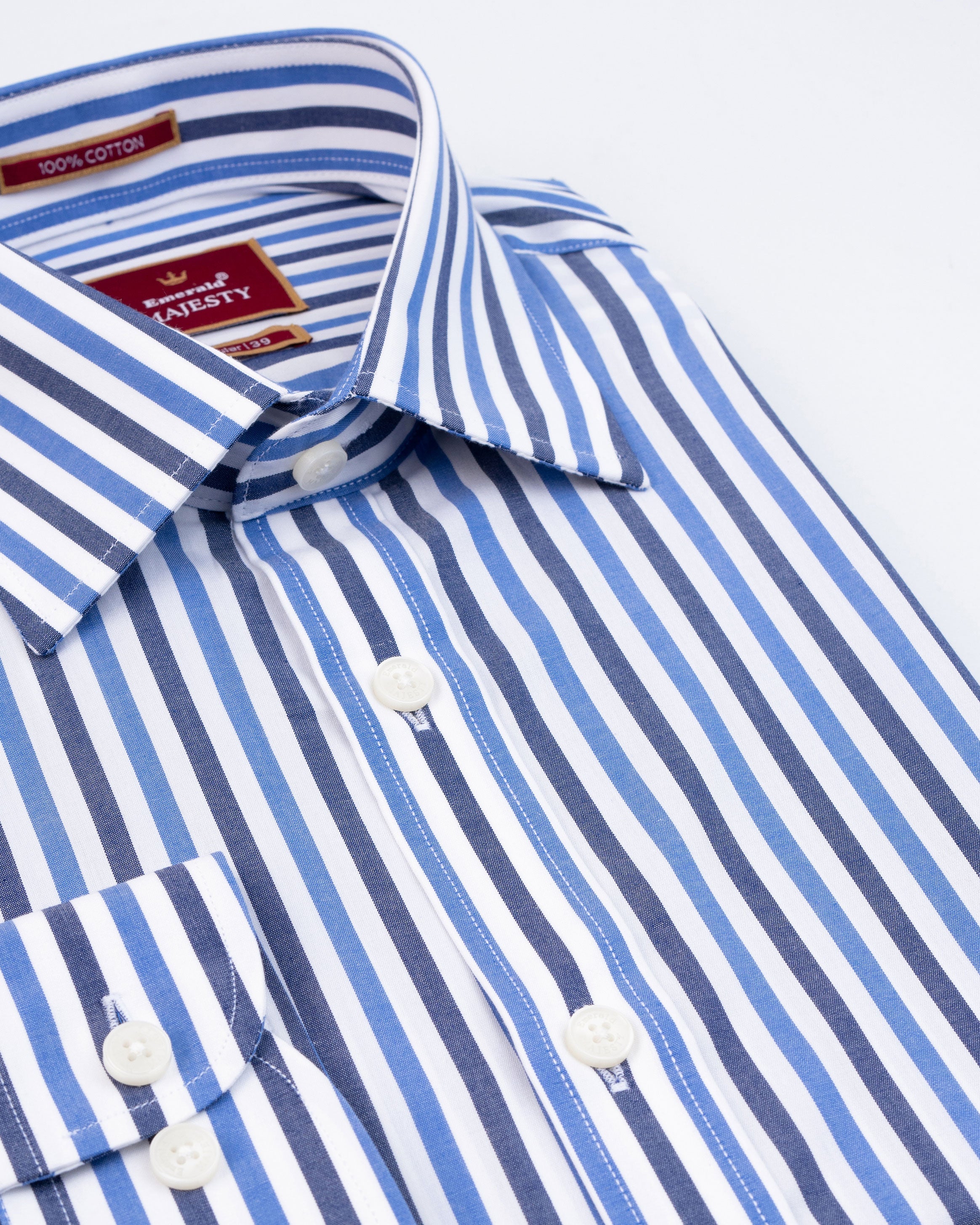 Emerald Majesty Stripe Slim Fit-Cosmic Blue
