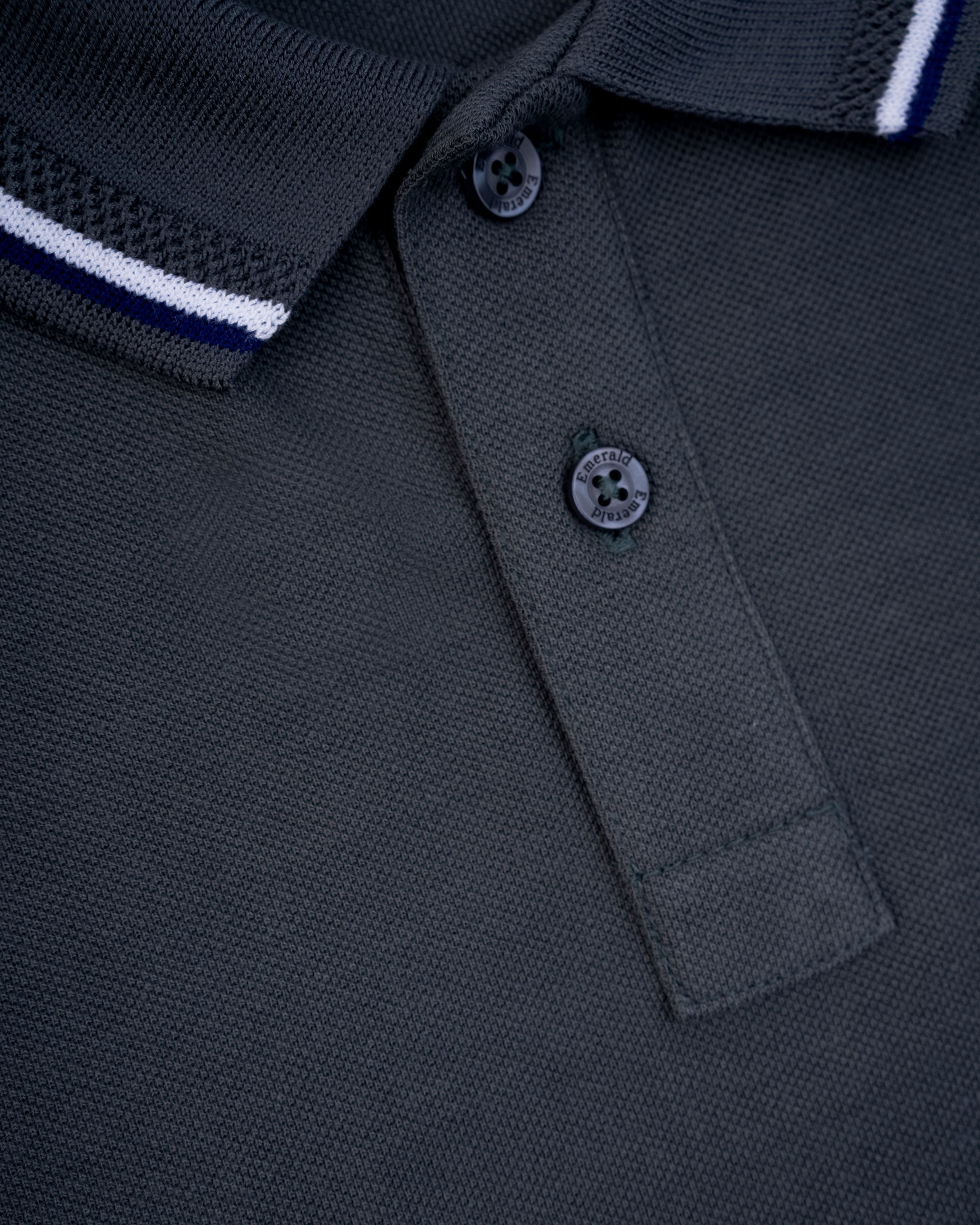 Emerald Pique Solid Slim Fit Polo-Charcoal