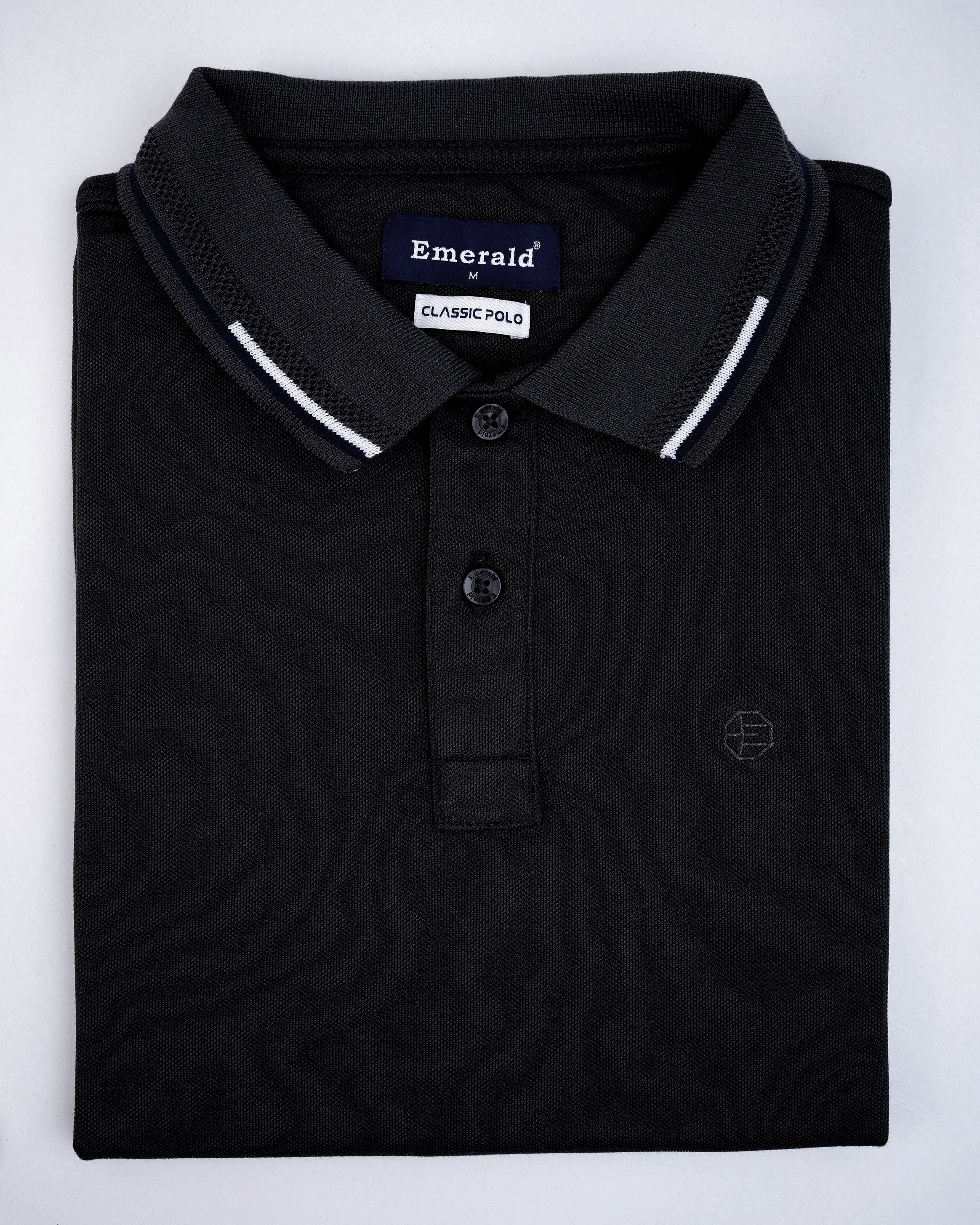 Emerald Pique Solid Slim Fit Polo-Black