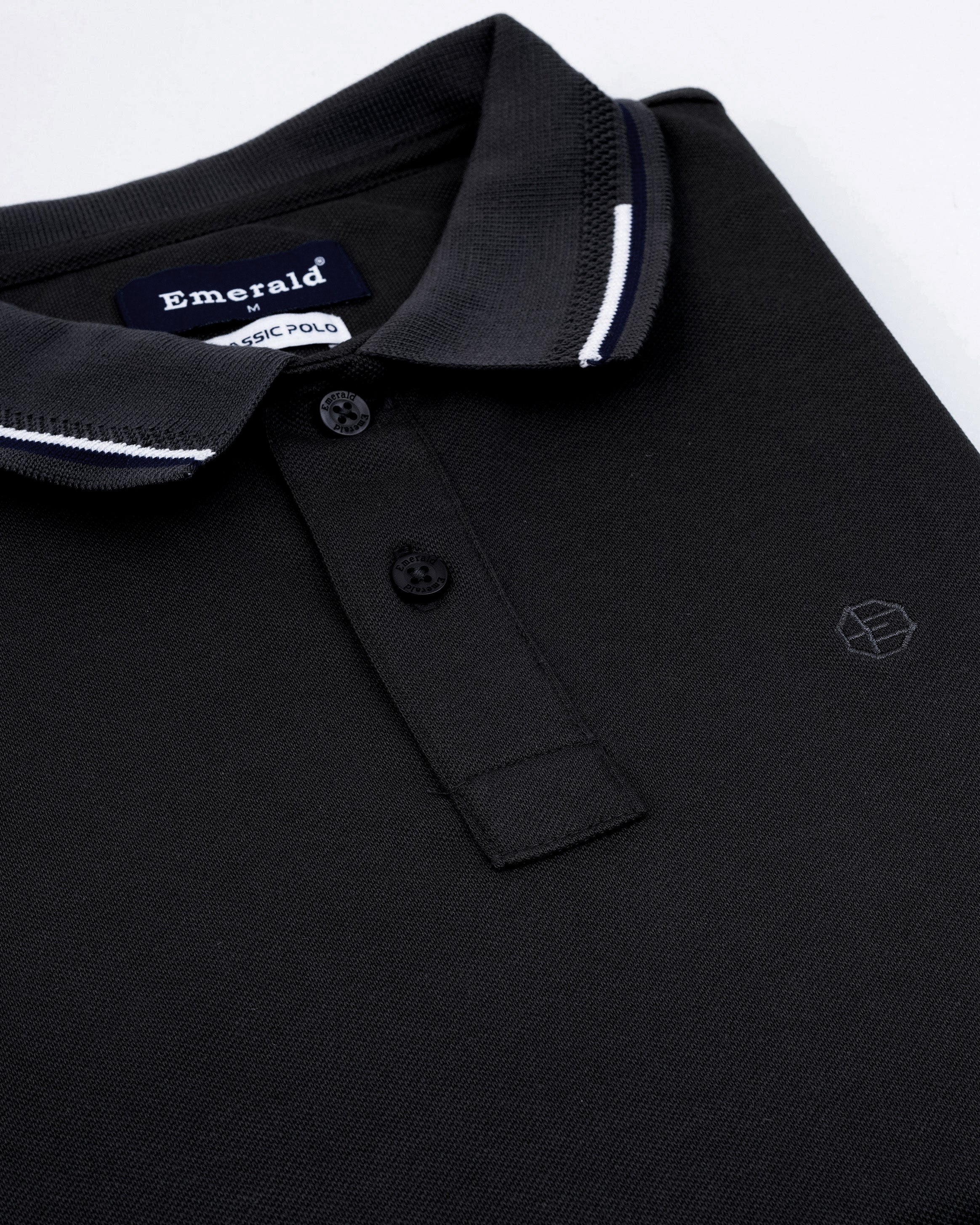 Emerald Pique Solid Slim Fit Polo-Black
