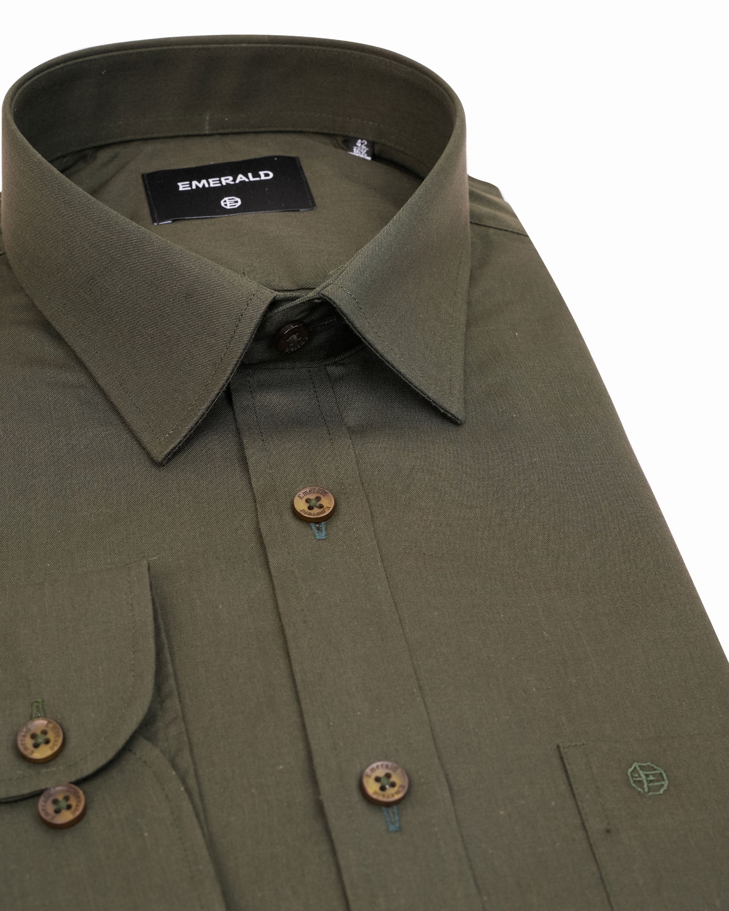 Emerald Formal Plain Regular Fit-Olive
