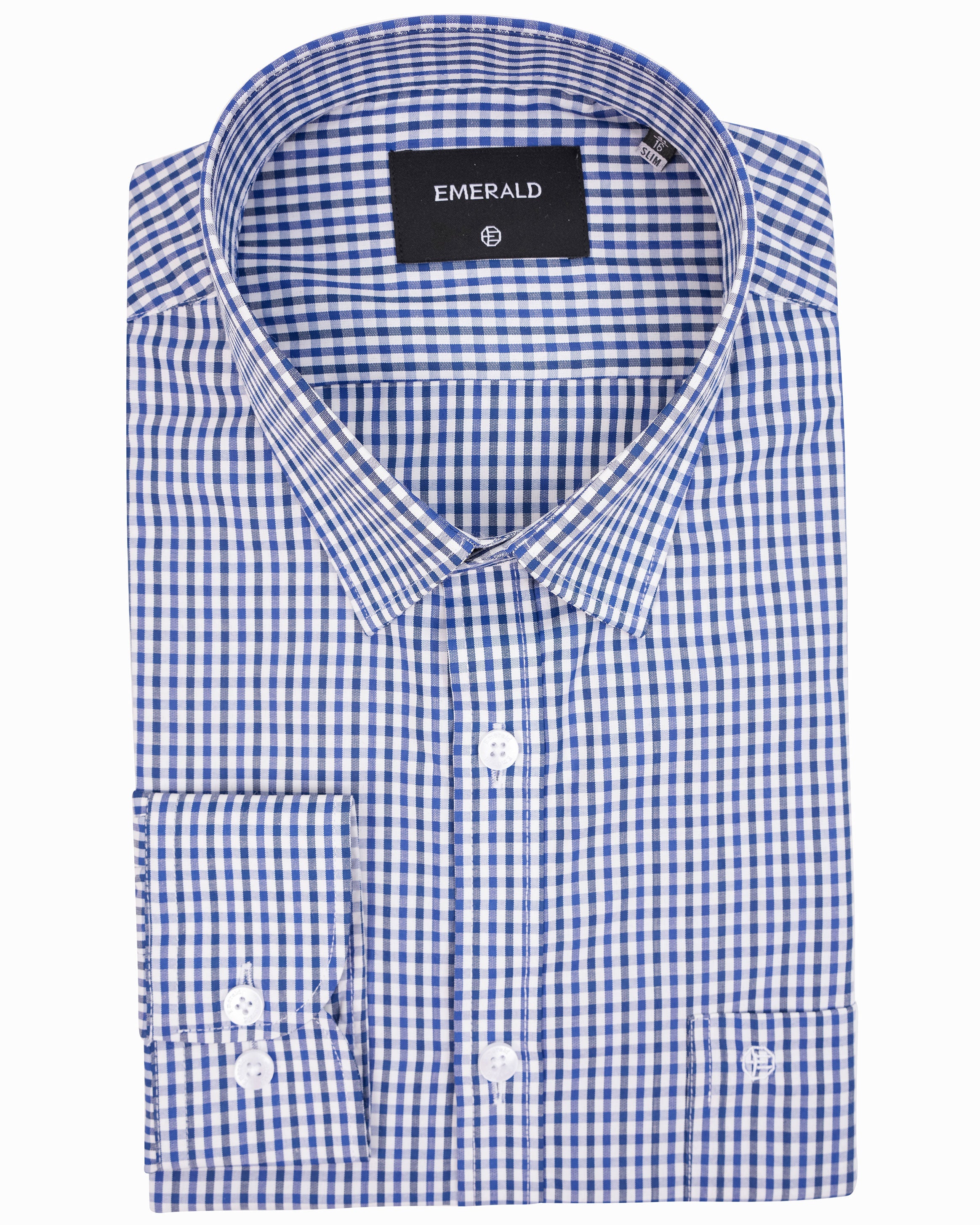 Emerald Formal Checks Slim Fit-Blue Faience