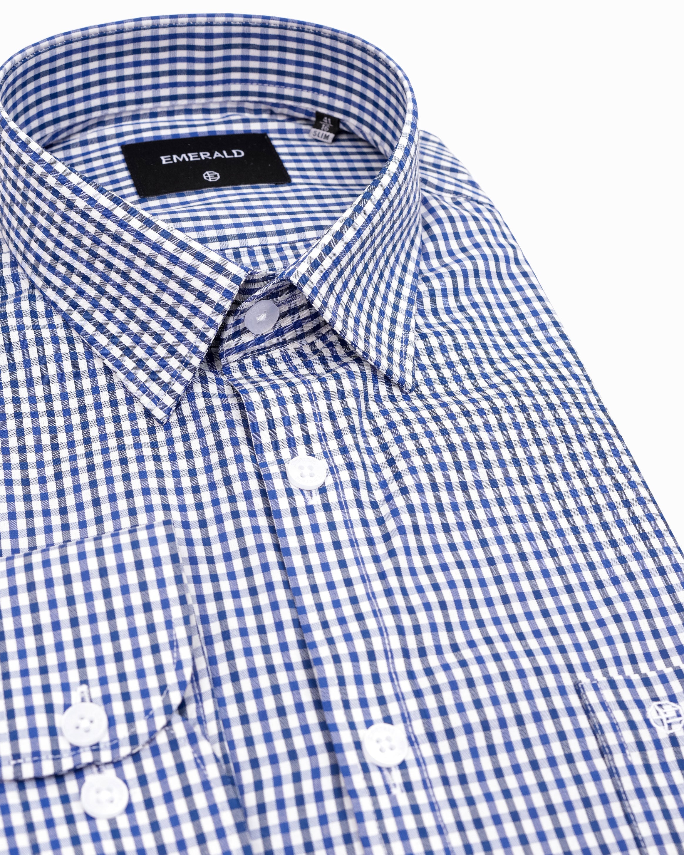 Emerald Formal Checks Slim Fit-Blue Faience
