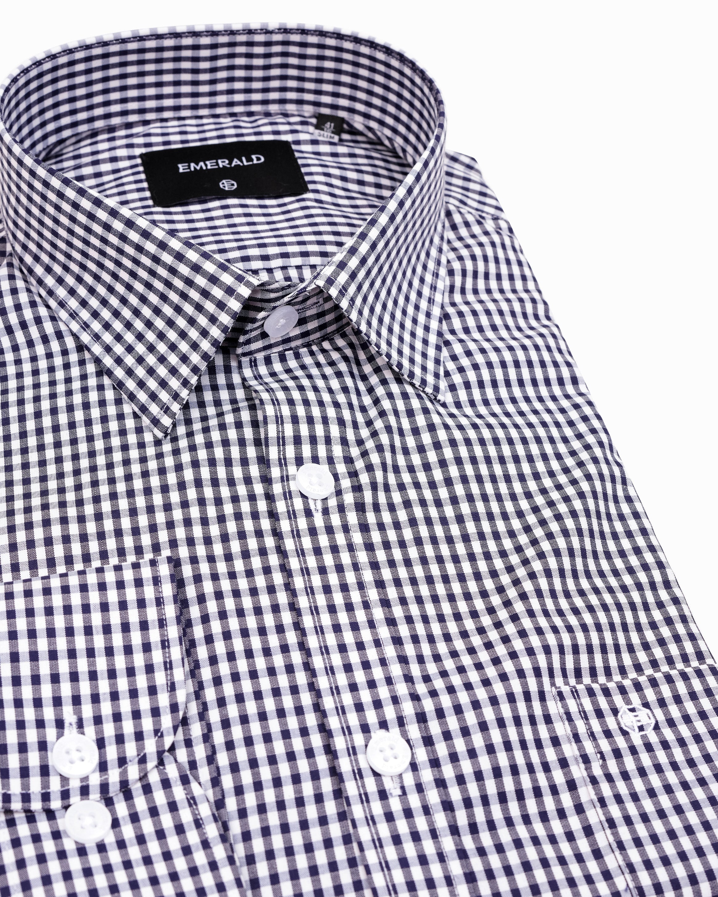 Emerald Formal Checks Slim Fit-Dark Denim