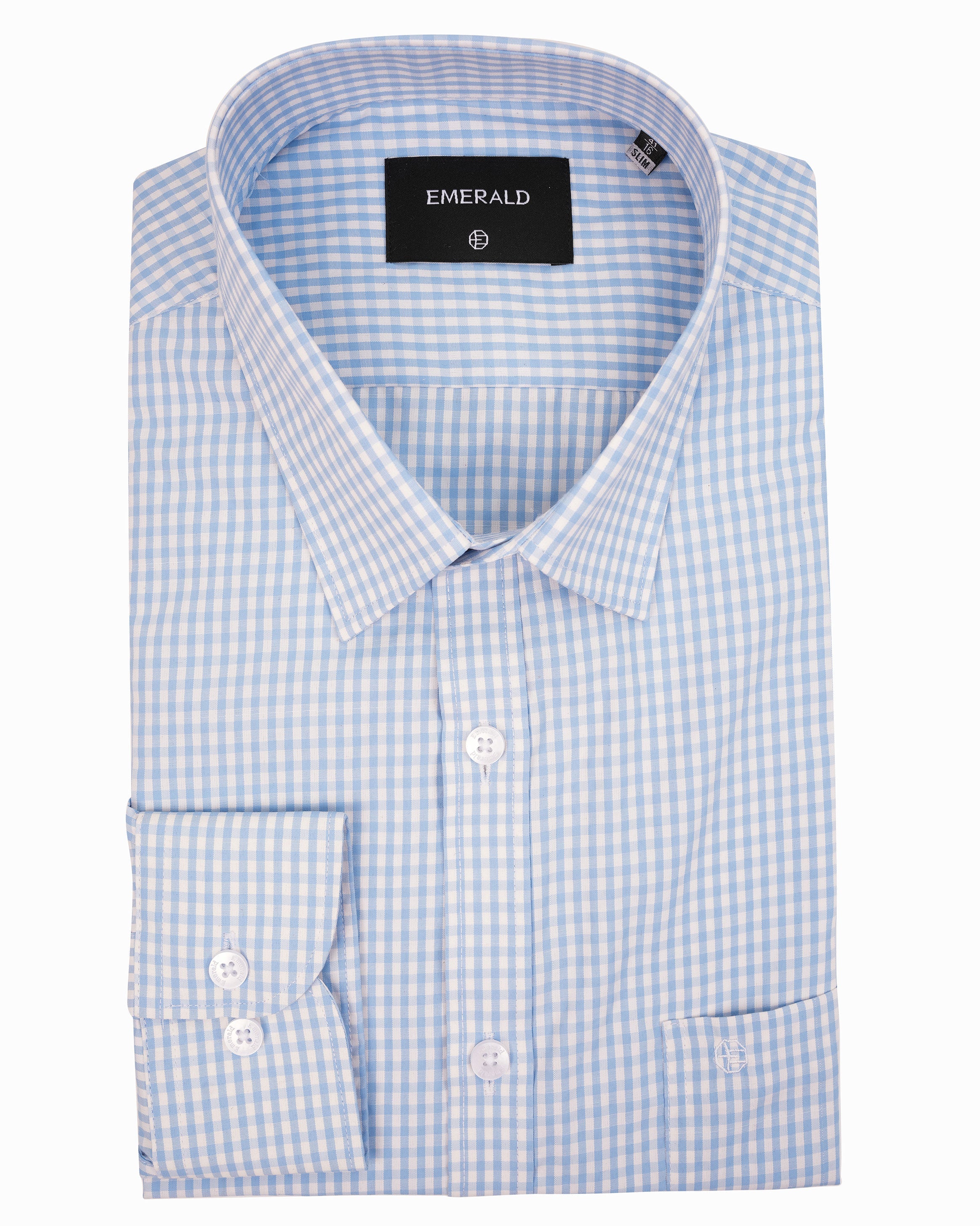 Emerald Formal Checks Slim Fit-Cashmere Blue