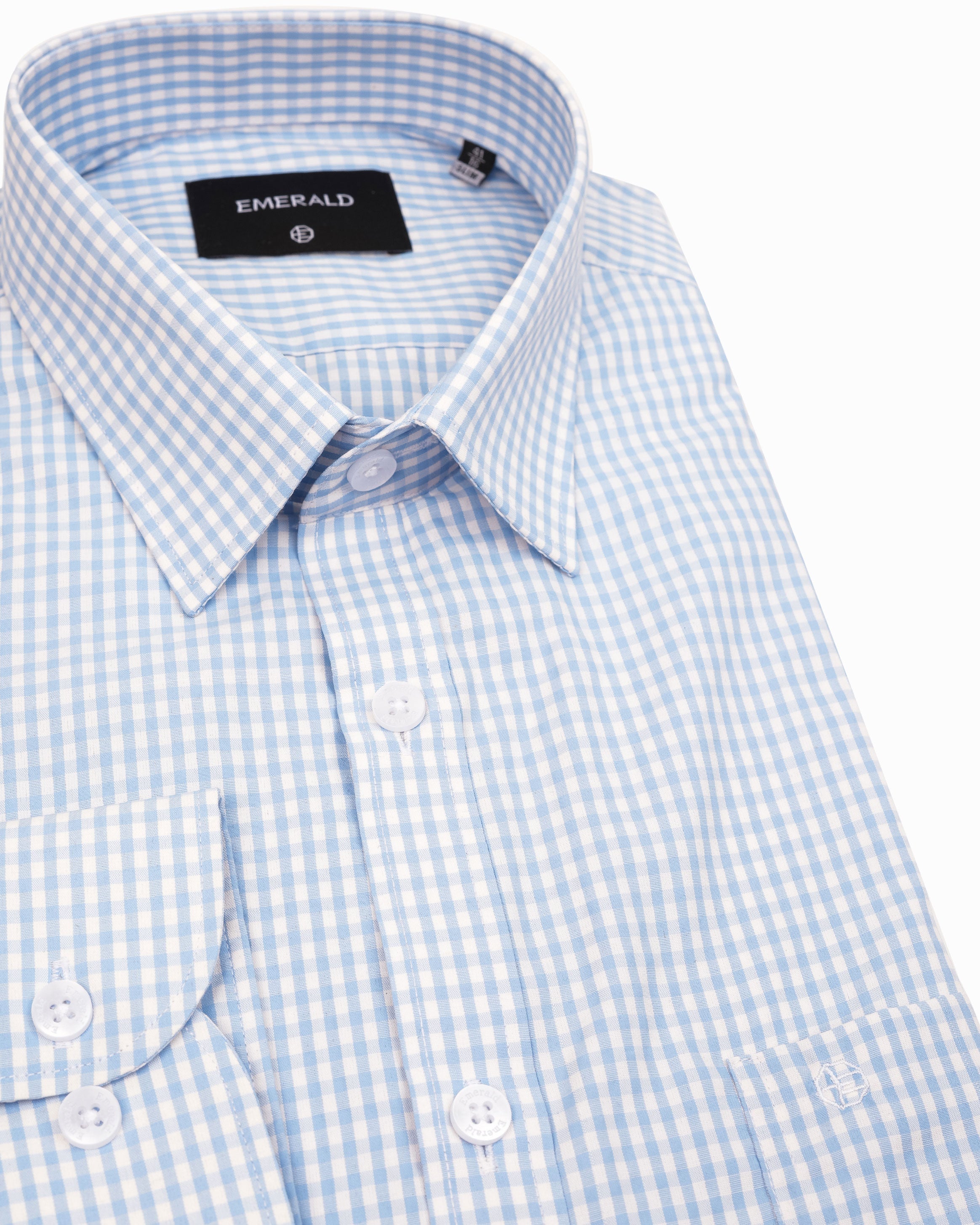 Emerald Formal Checks Slim Fit-Cashmere Blue