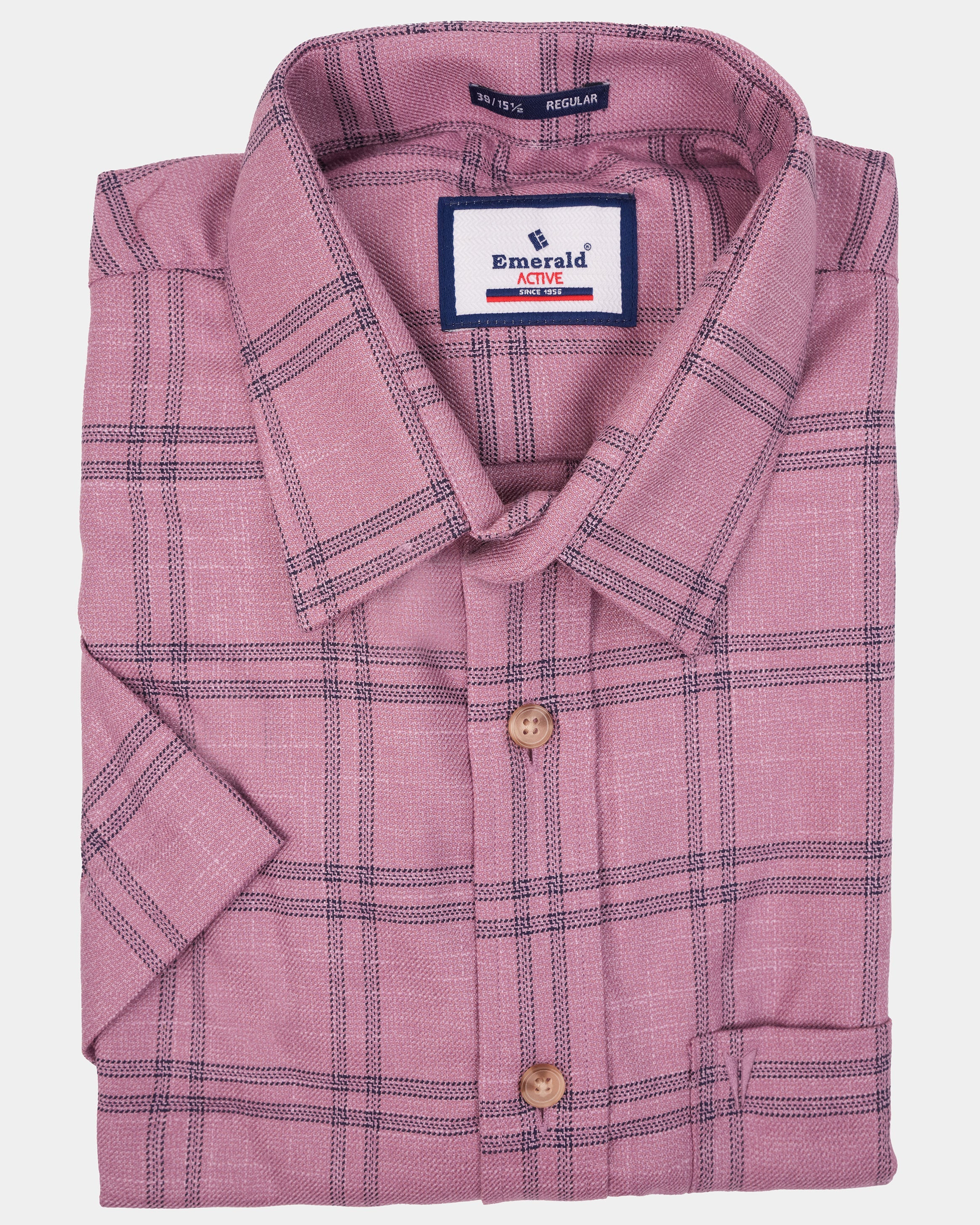 Emerald Active Checks Regular Fit-Pink Nectar
