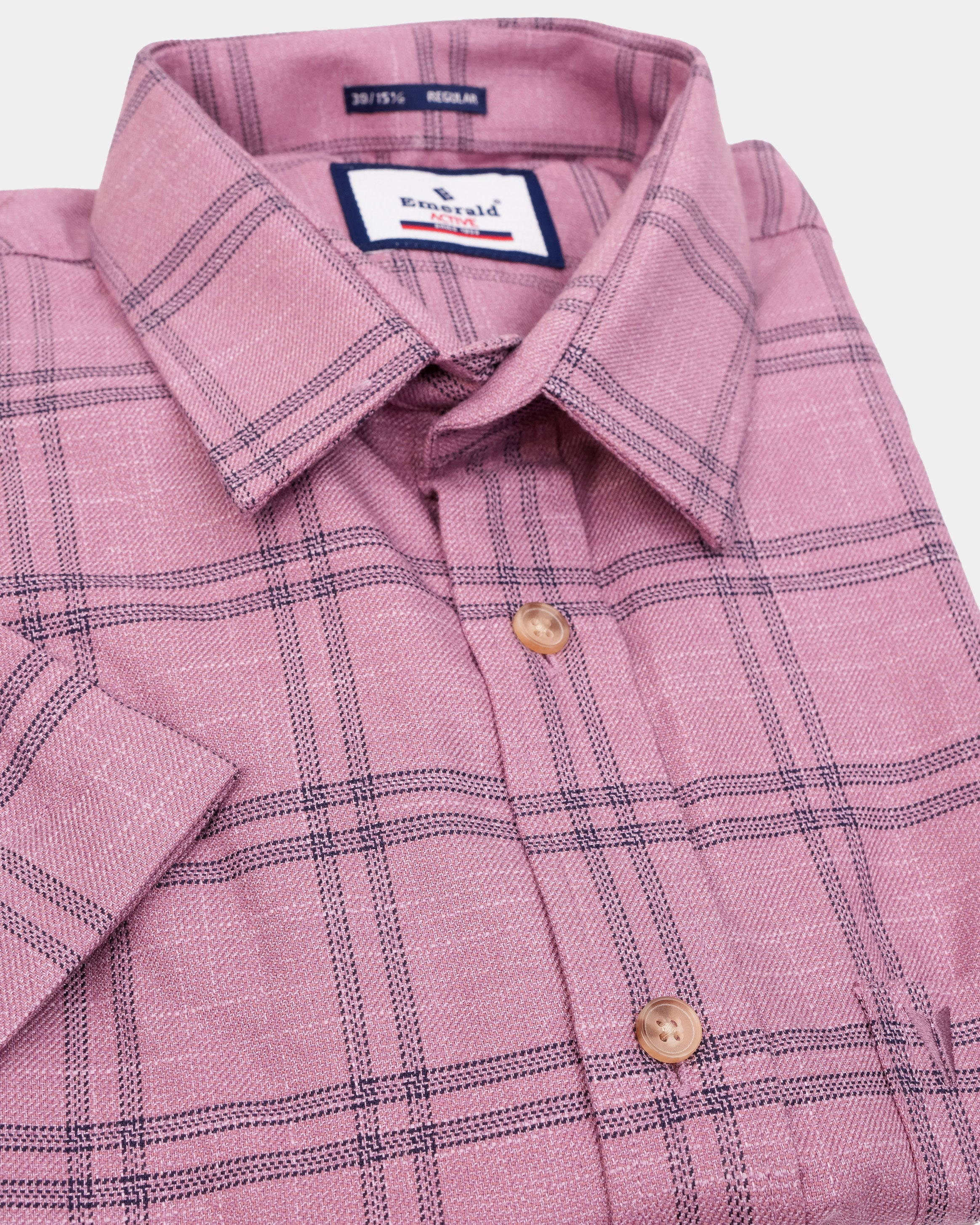 Emerald Active Checks Regular Fit-Pink Nectar