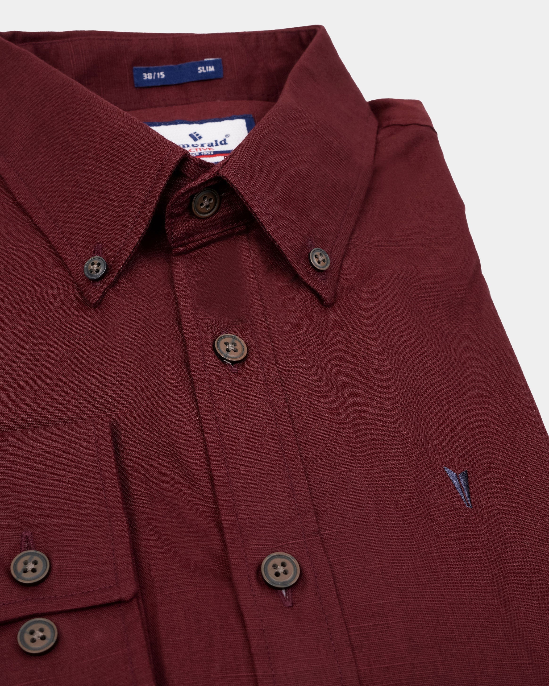 Emerald Active Linen Looks Slim Fit-Plum Wine