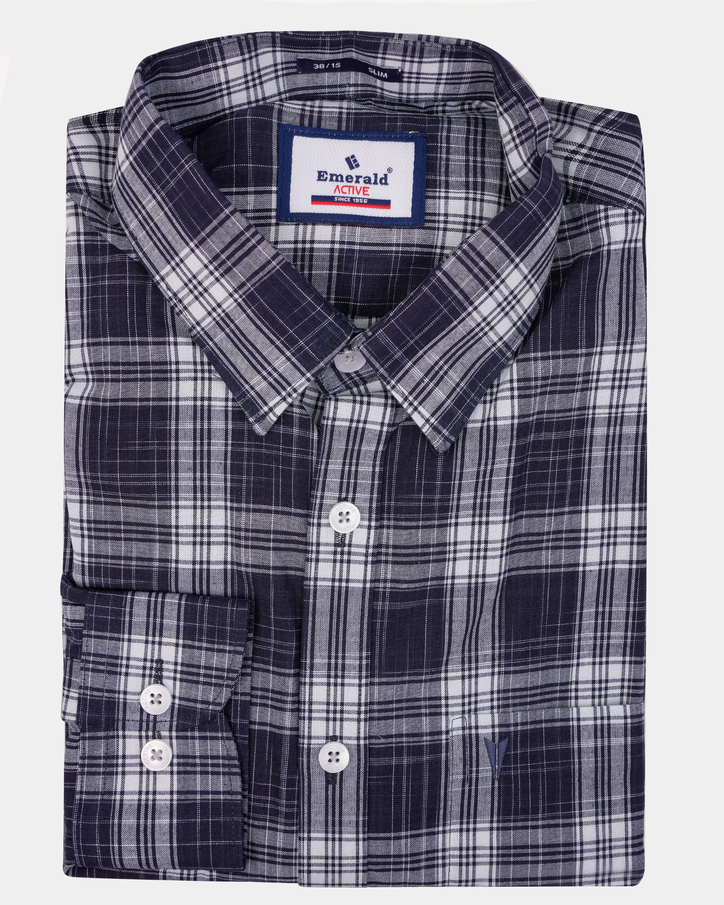 Emerald Active Checks Slim Fit-Navy