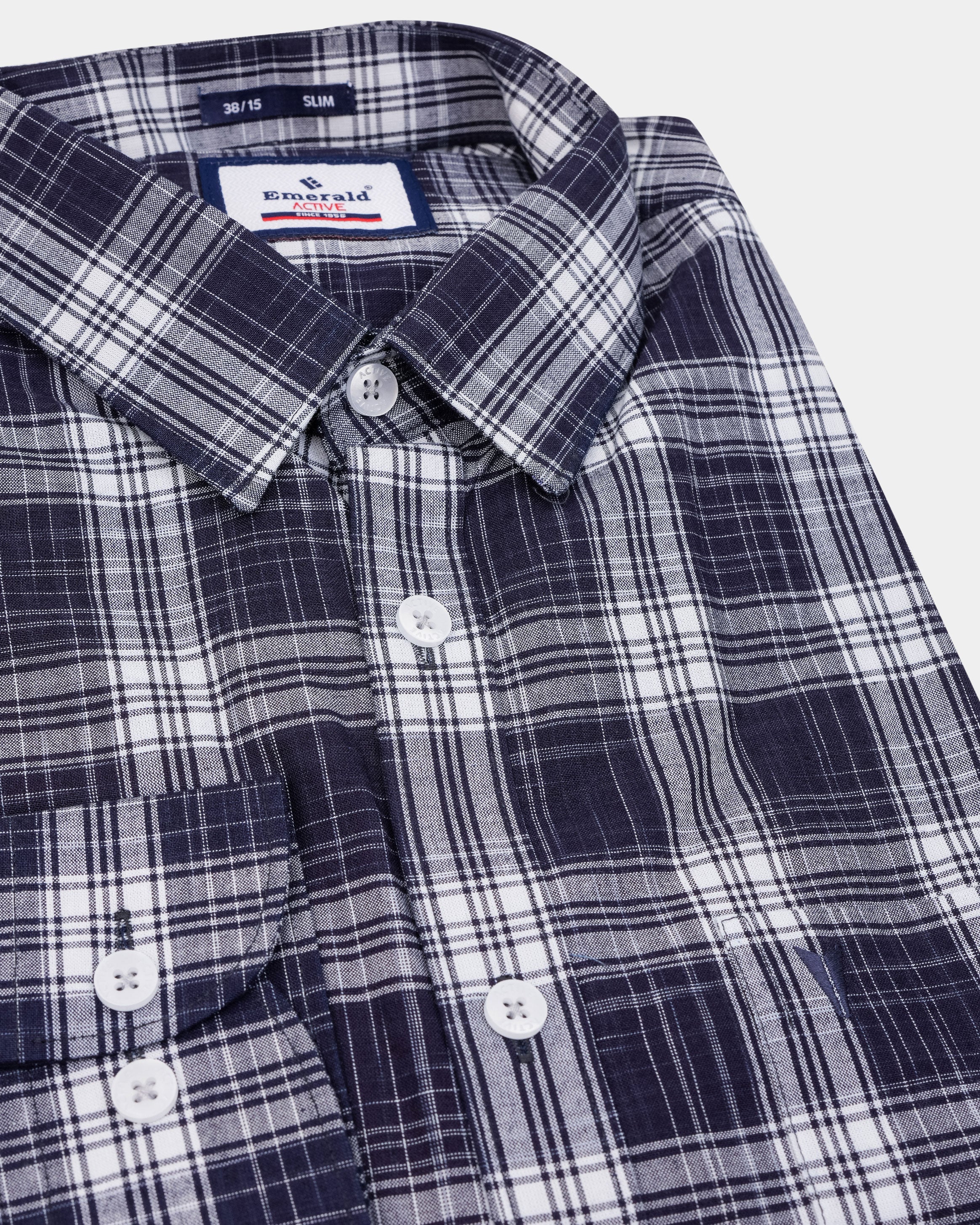 Emerald Active Checks Slim Fit-Navy