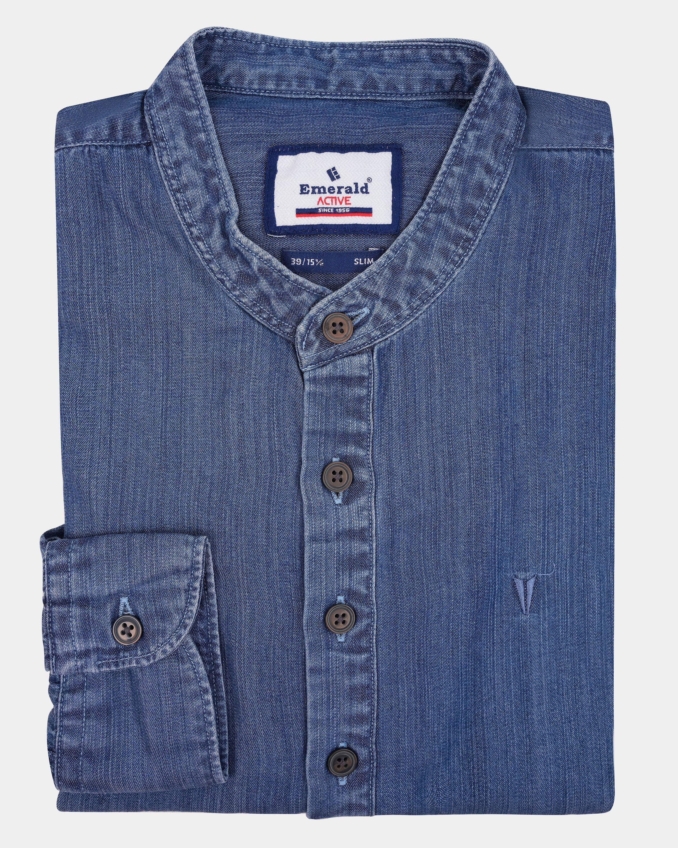 Emerald Active Dark Wash Slim Fit Denim Shirt-Indigo