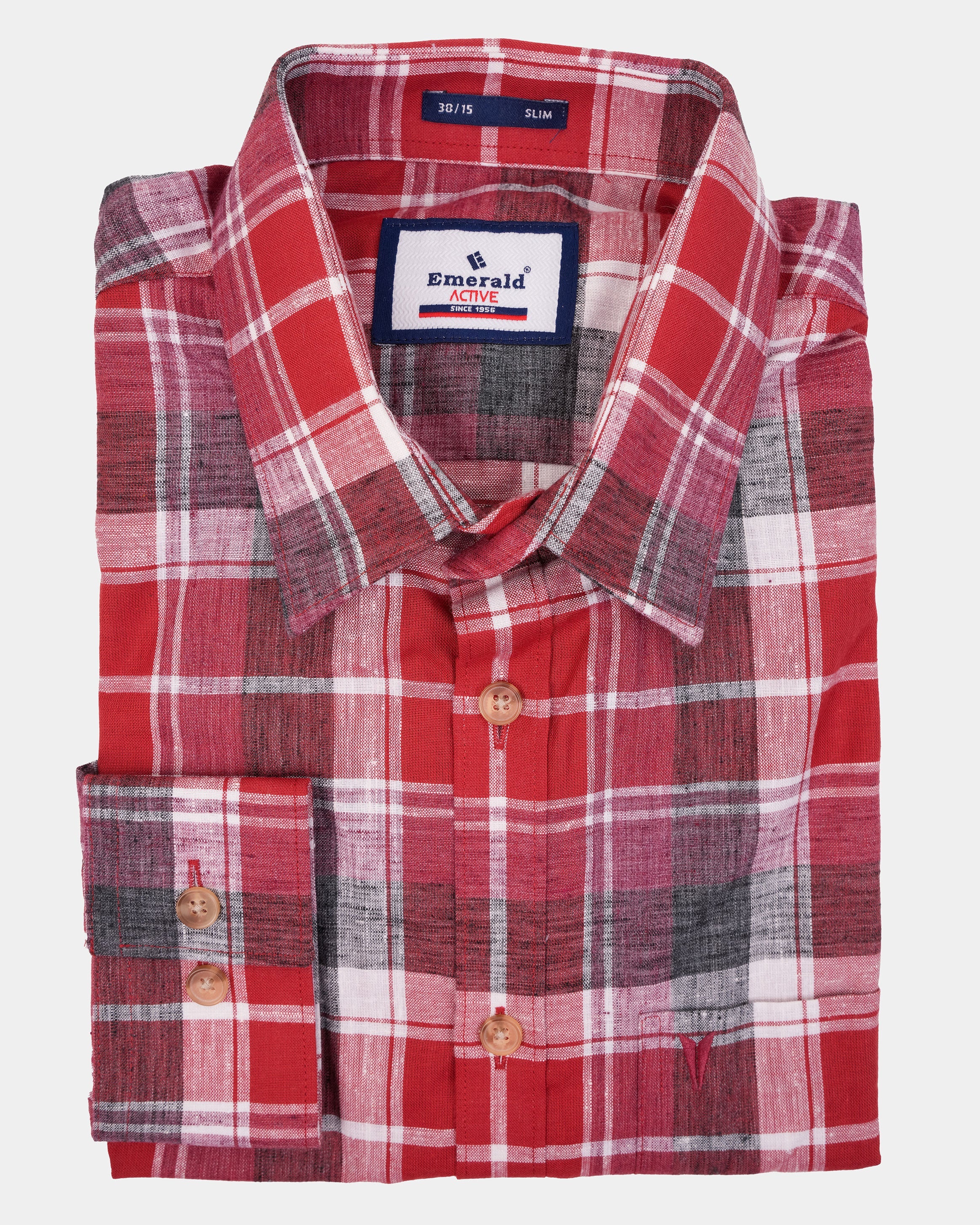 Emerald Active Checks Slim Fit-Lipstic Red