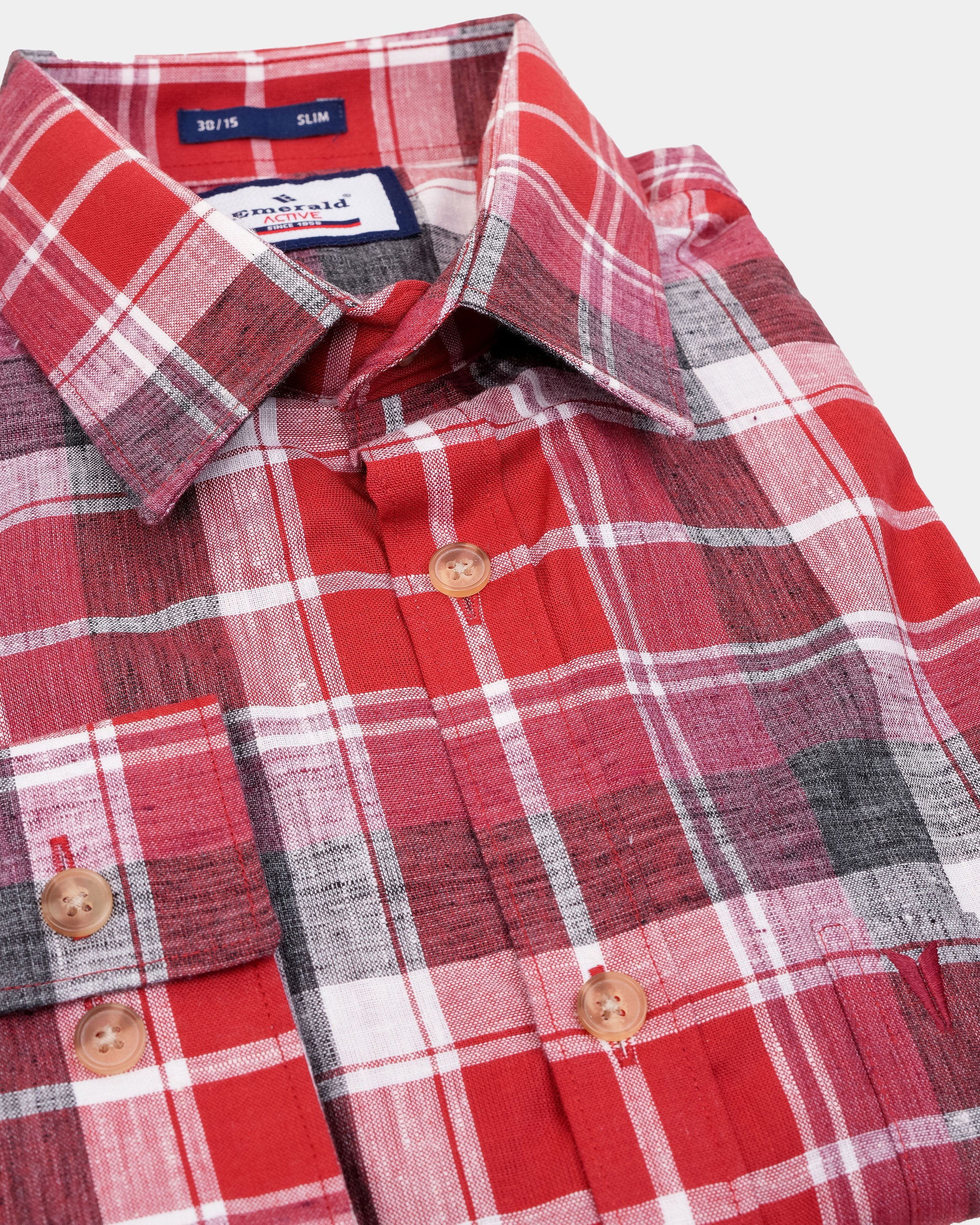 Emerald Active Checks Slim Fit-Lipstic Red