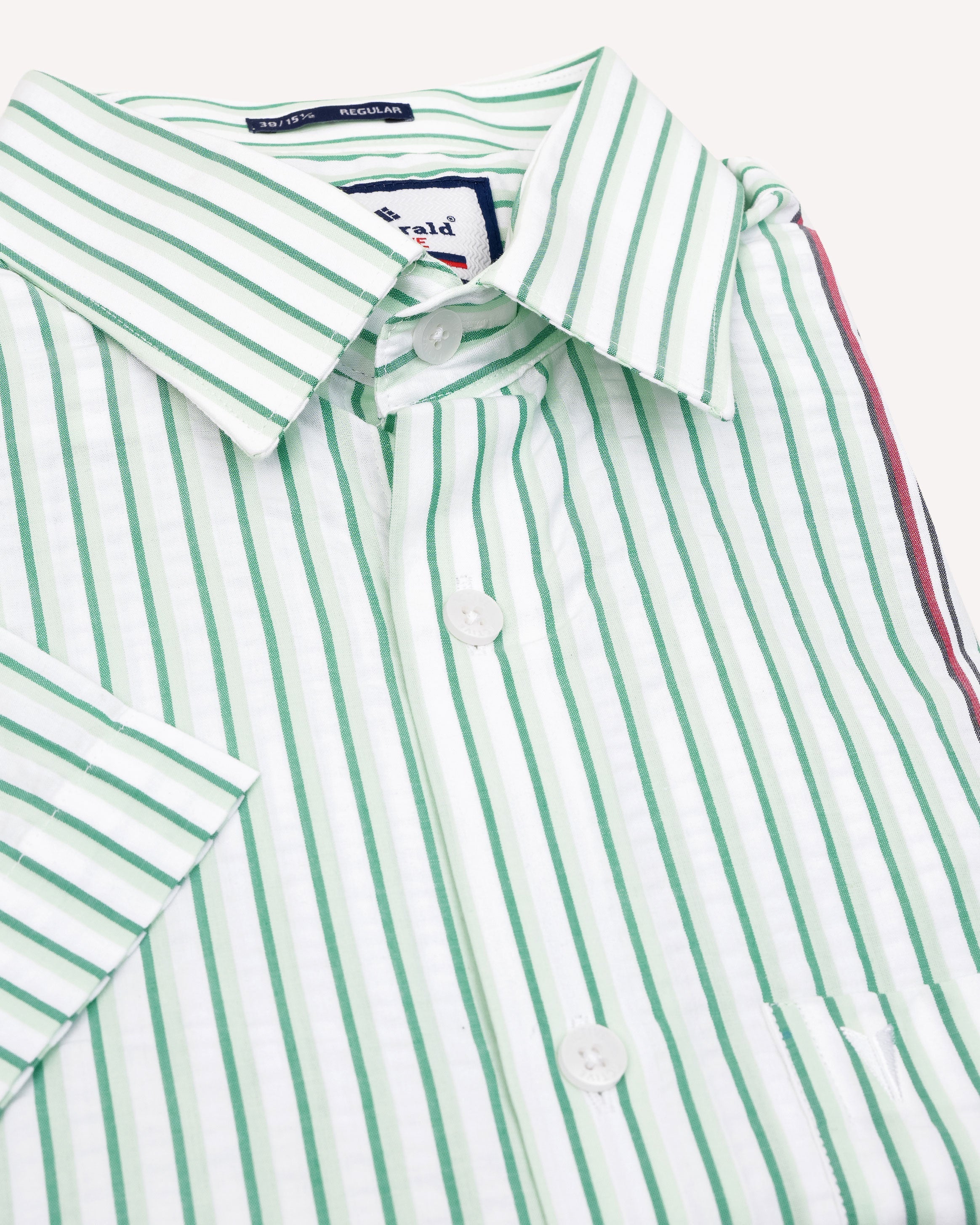 Emerald Active White Ground Stripe Regular Fit-Green Ambrosia