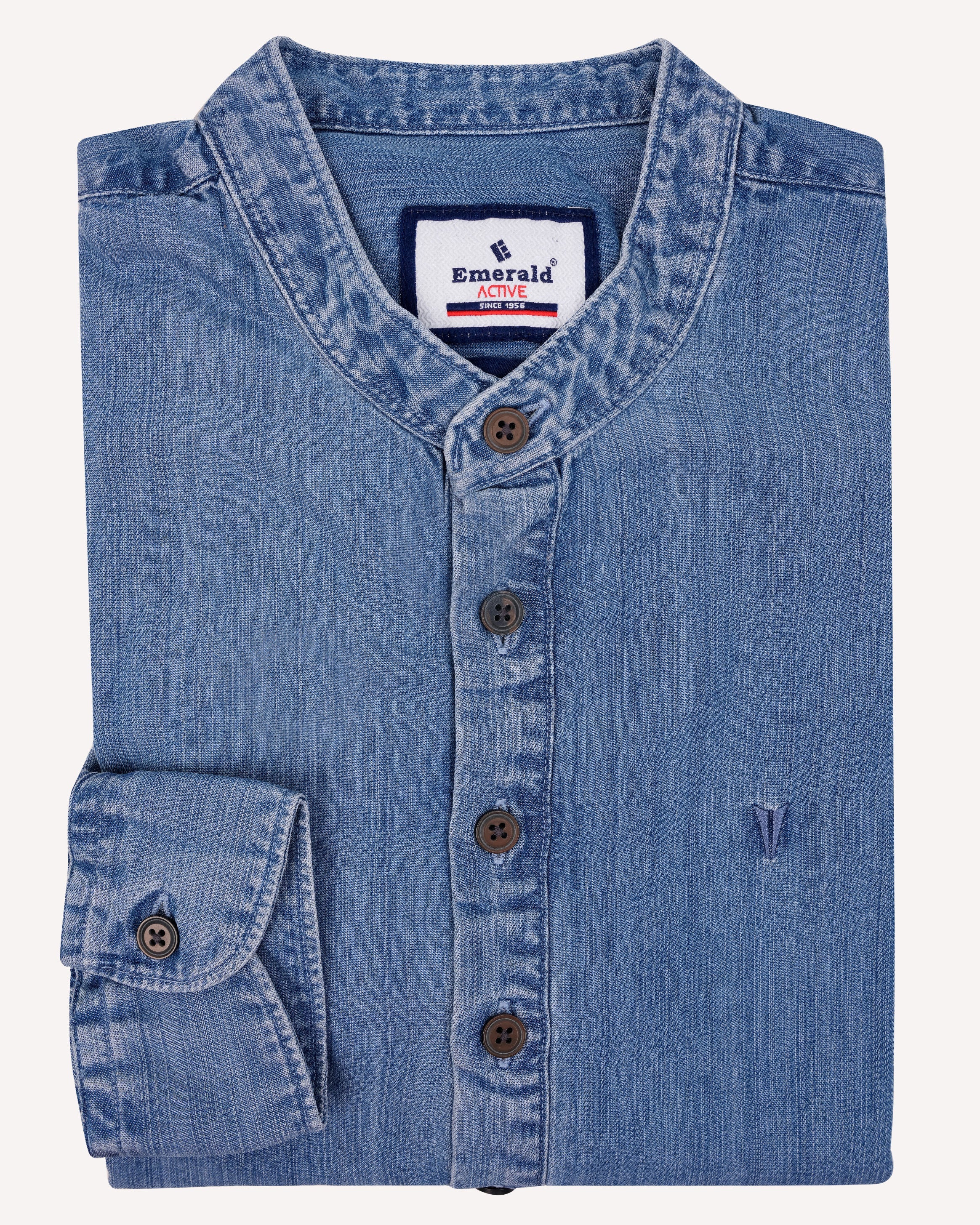 Emerald Active Light Wash Slim Fit Denim Shirt-Indigo