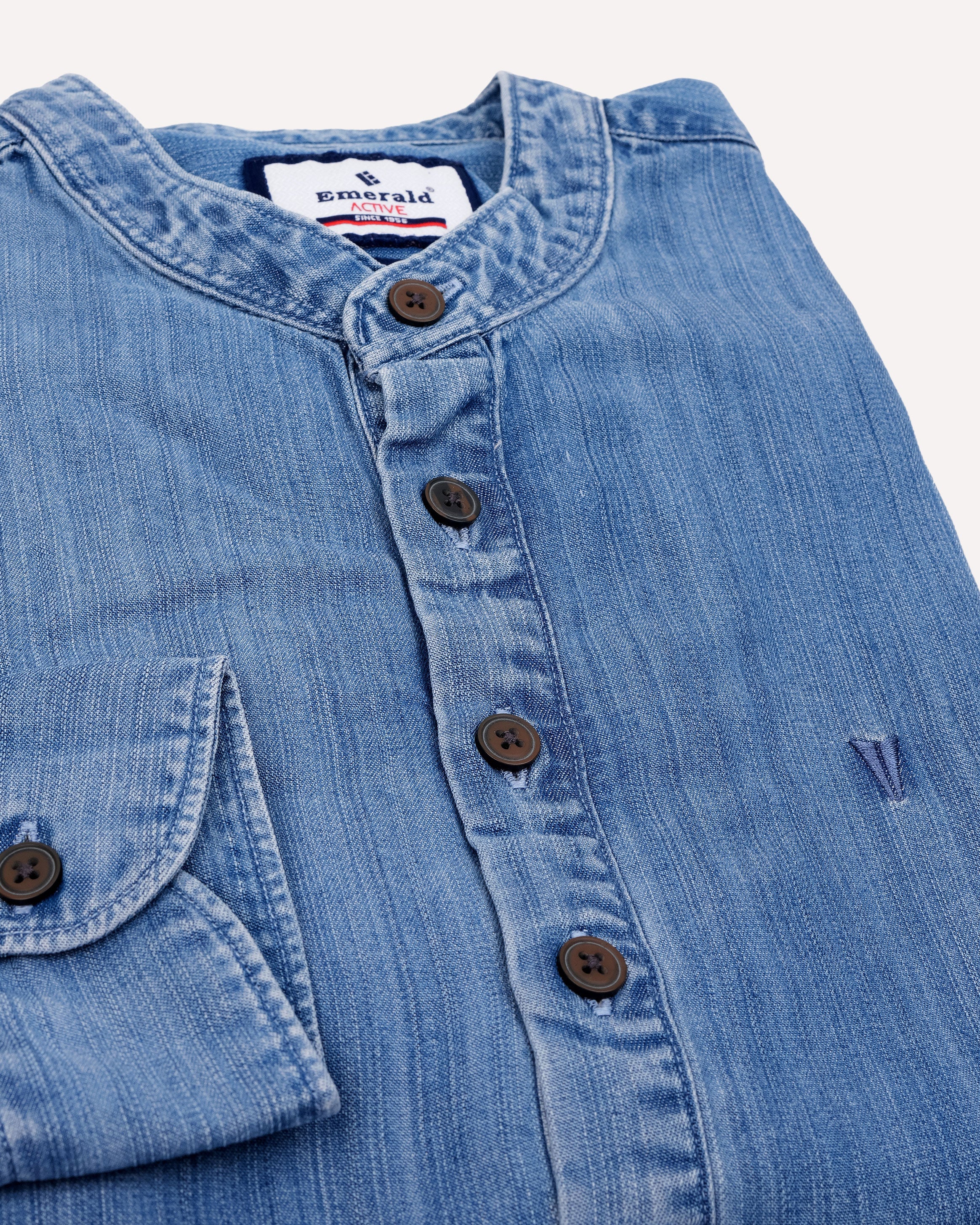 Emerald Active Light Wash Slim Fit Denim Shirt-Indigo