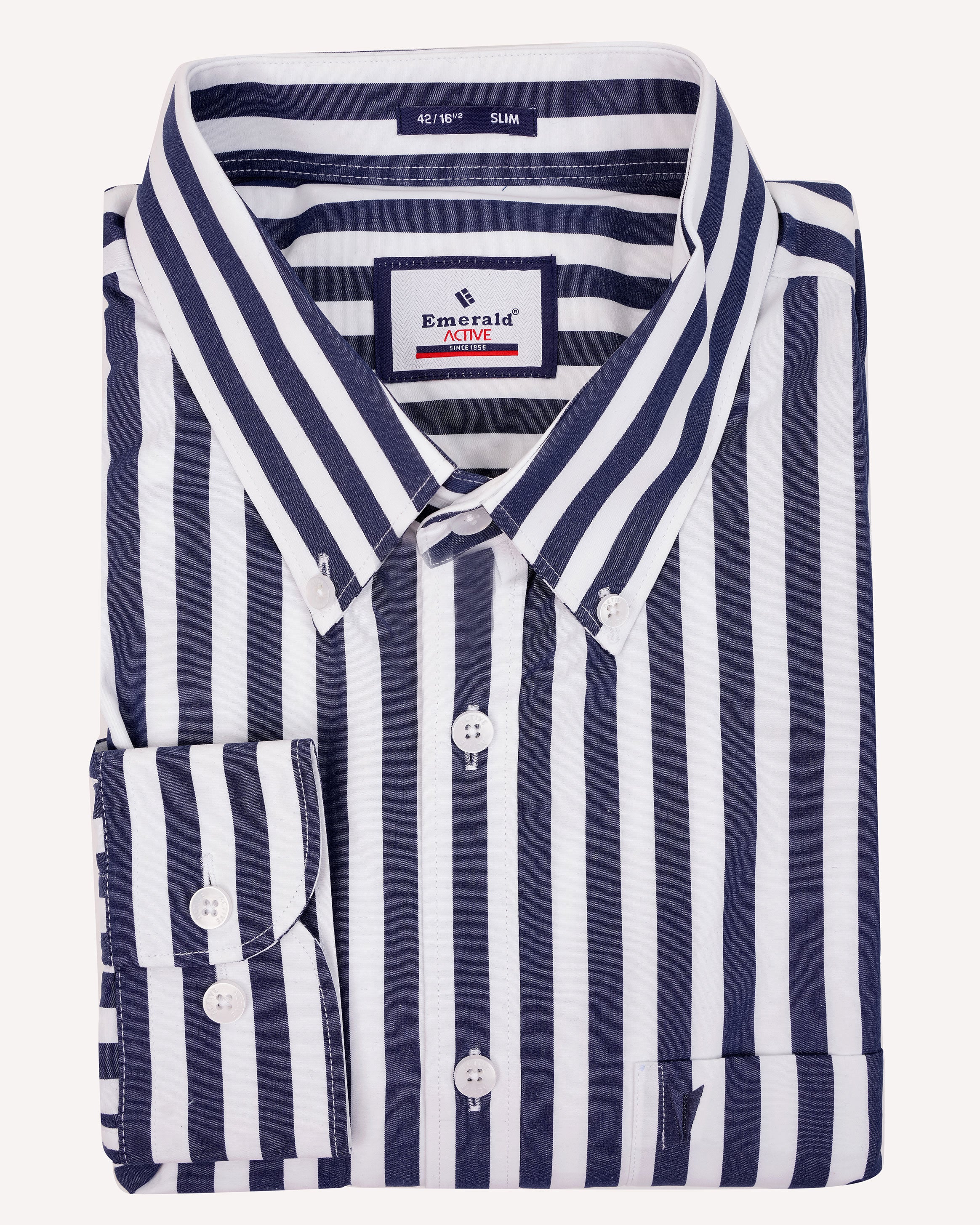 Emerald Active Stripe Slim Fit-Navy