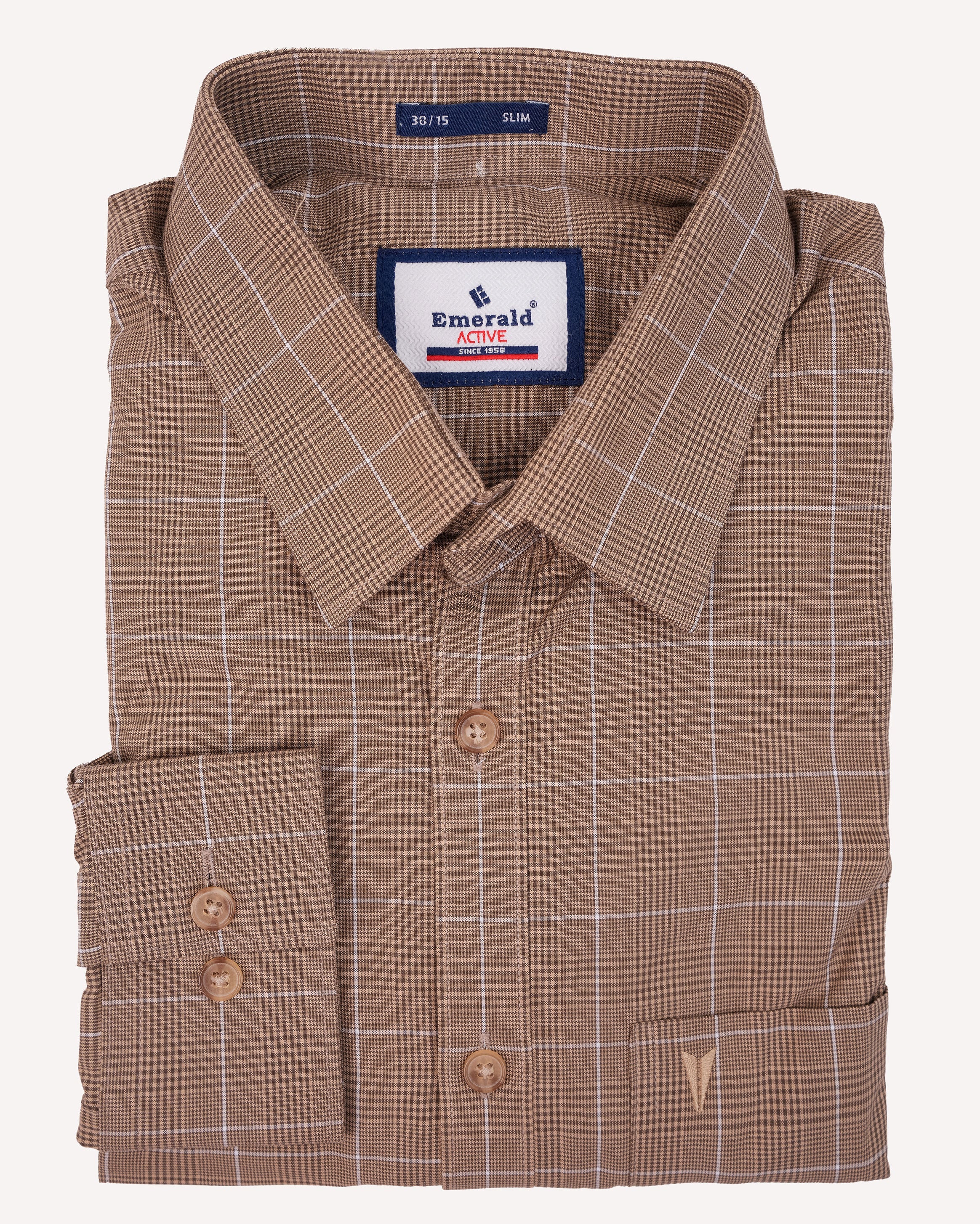 Emerald Active Checks Slim Fit-Brownie Brown