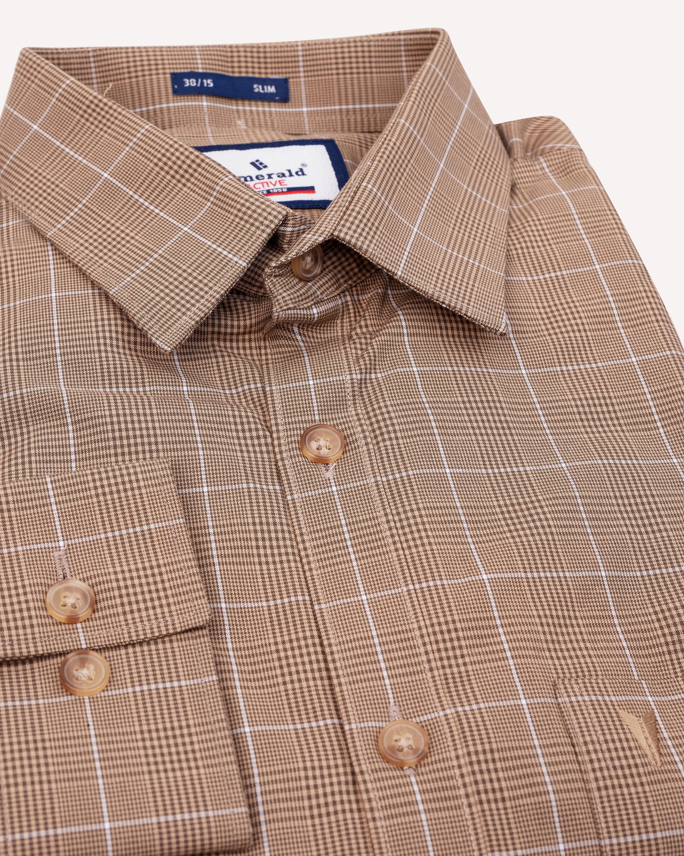 Emerald Active Checks Slim Fit-Brownie Brown