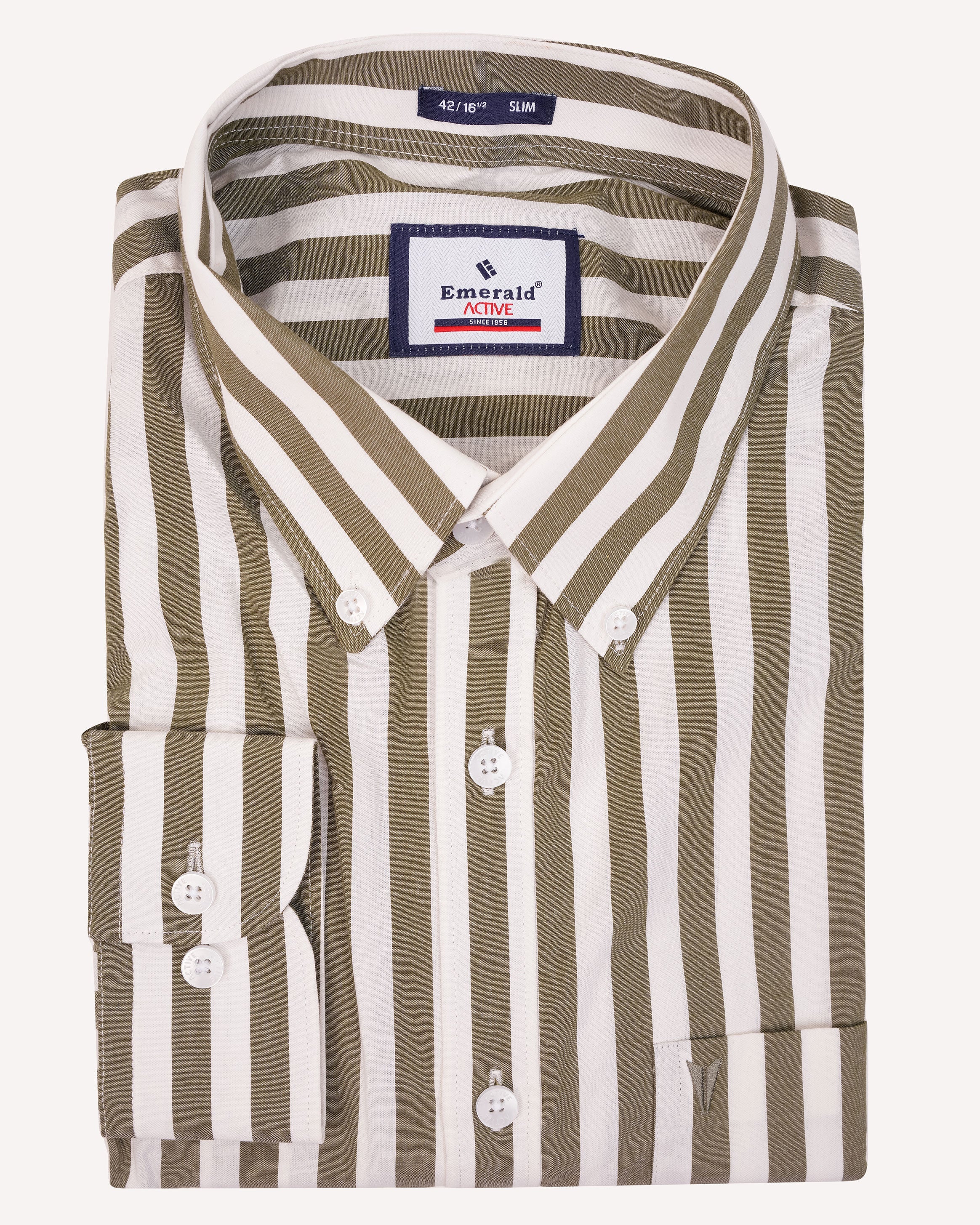 Emerald Active Stripe Slim Fit-Hedge Green