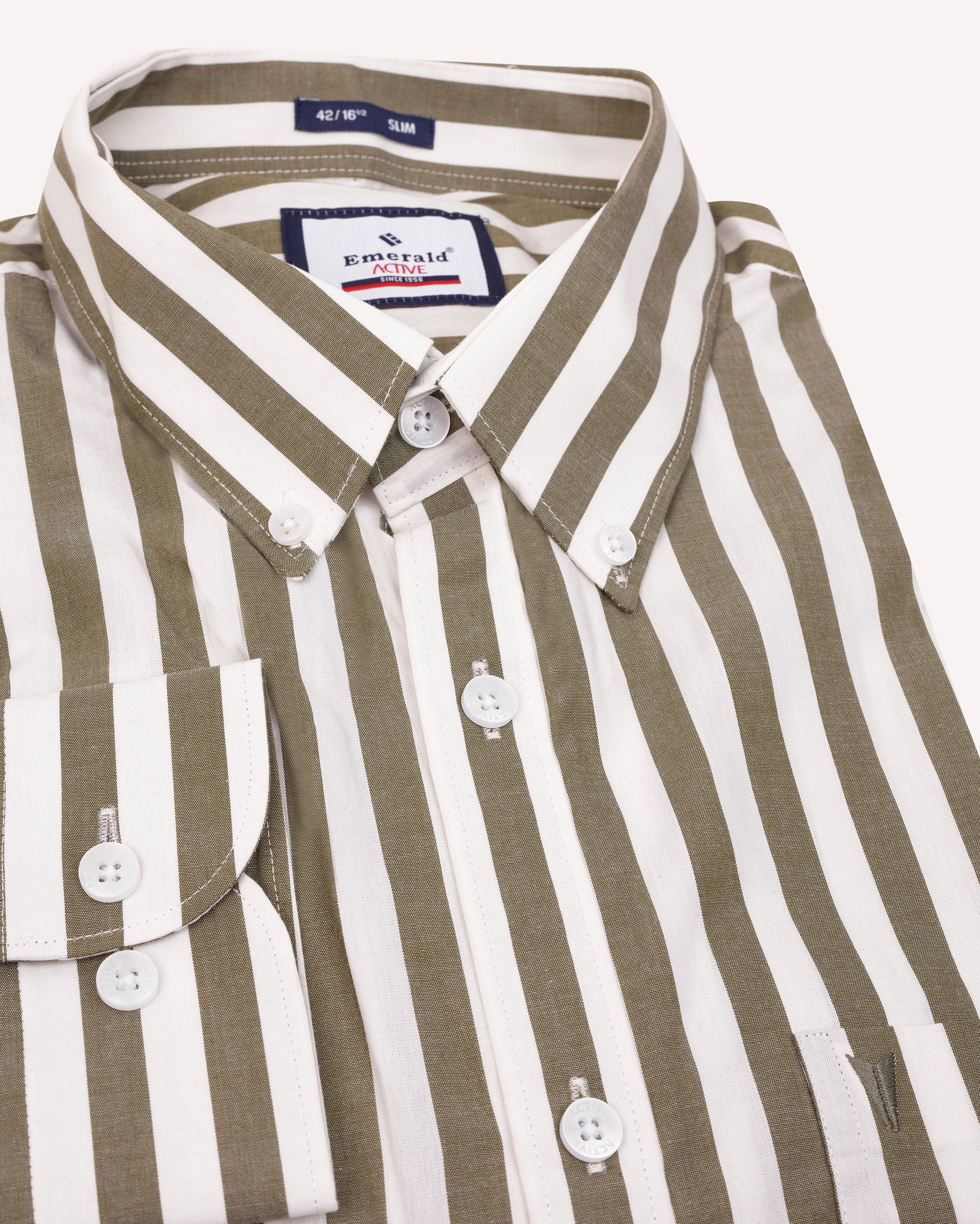 Emerald Active Stripe Slim Fit-Hedge Green