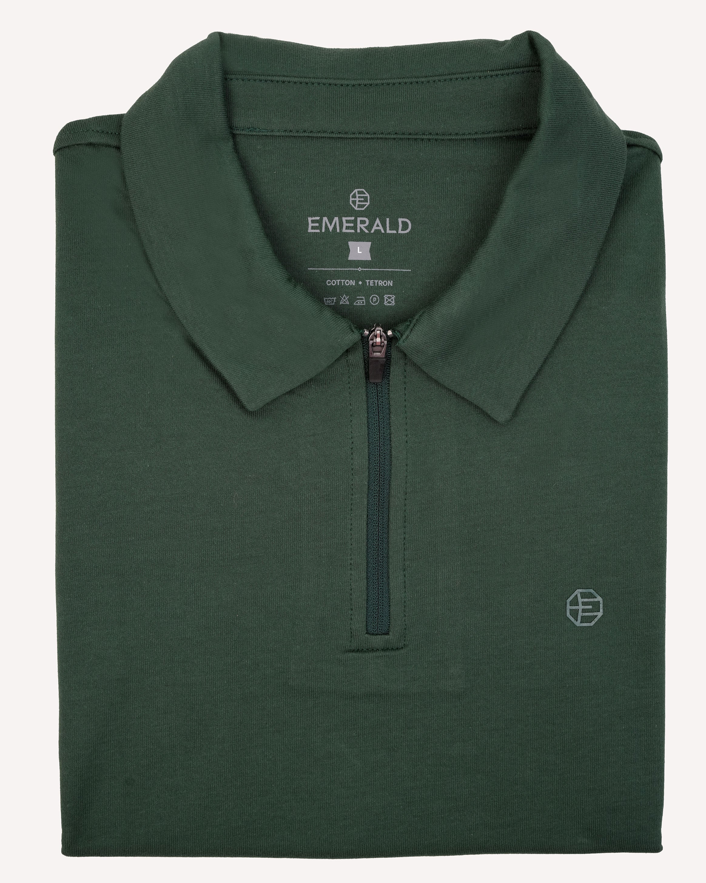 Emerald Zipper Polo Plain Slim Fit-Pine