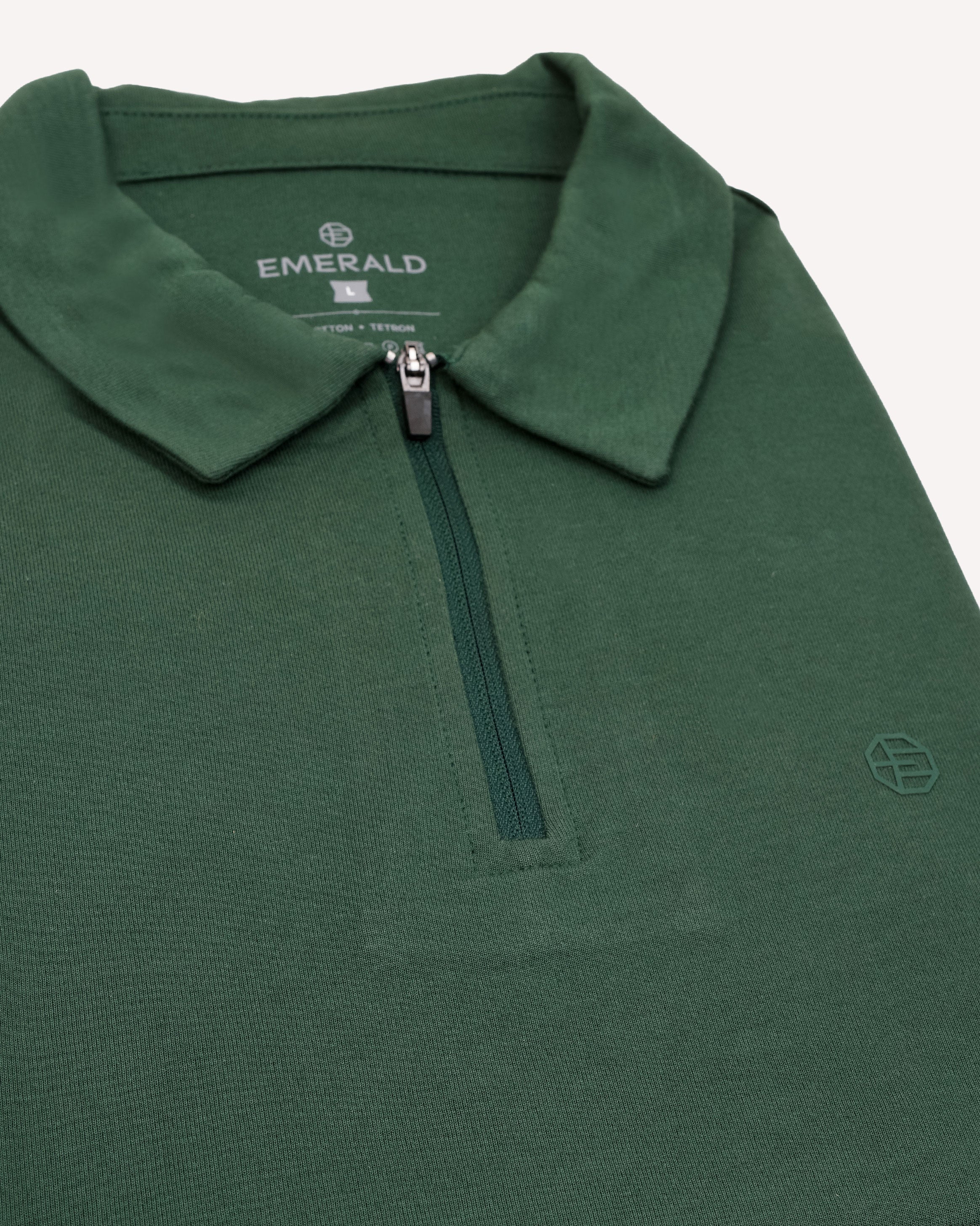 Emerald Zipper Polo Plain Slim Fit-Pine