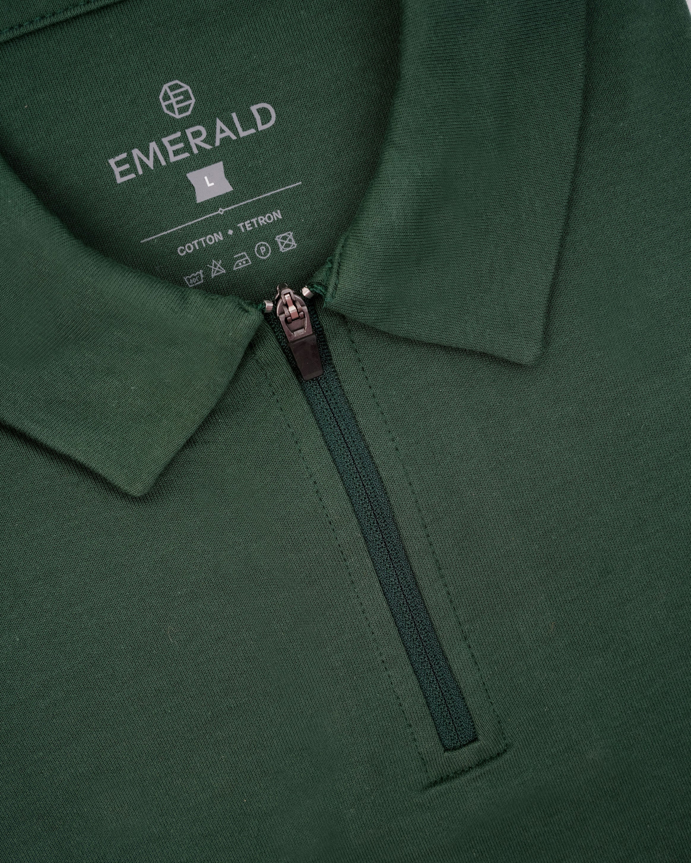 Emerald Zipper Polo Plain Slim Fit-Pine