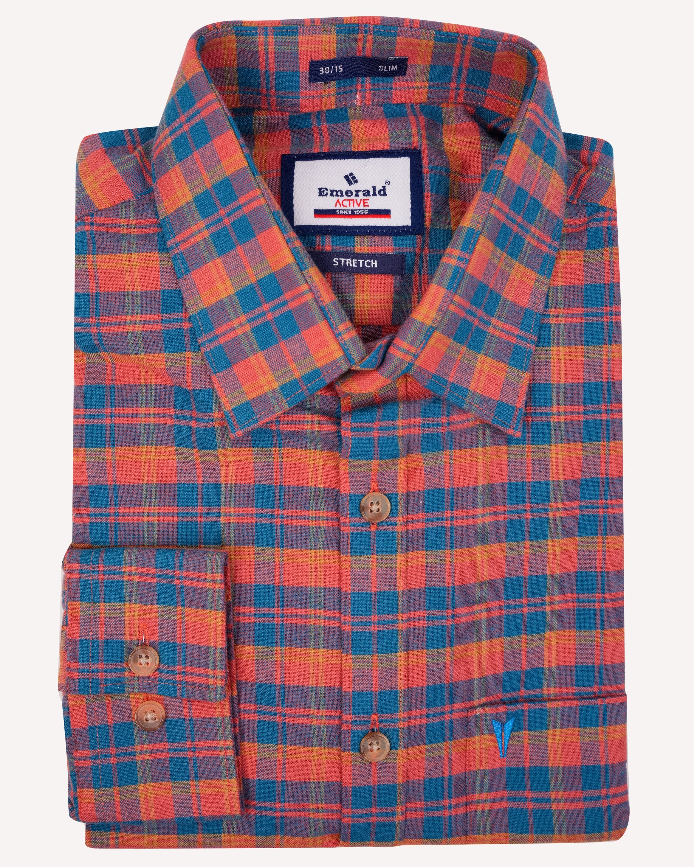 Emerald Active Checks Slim Fit-Vibrant Orange