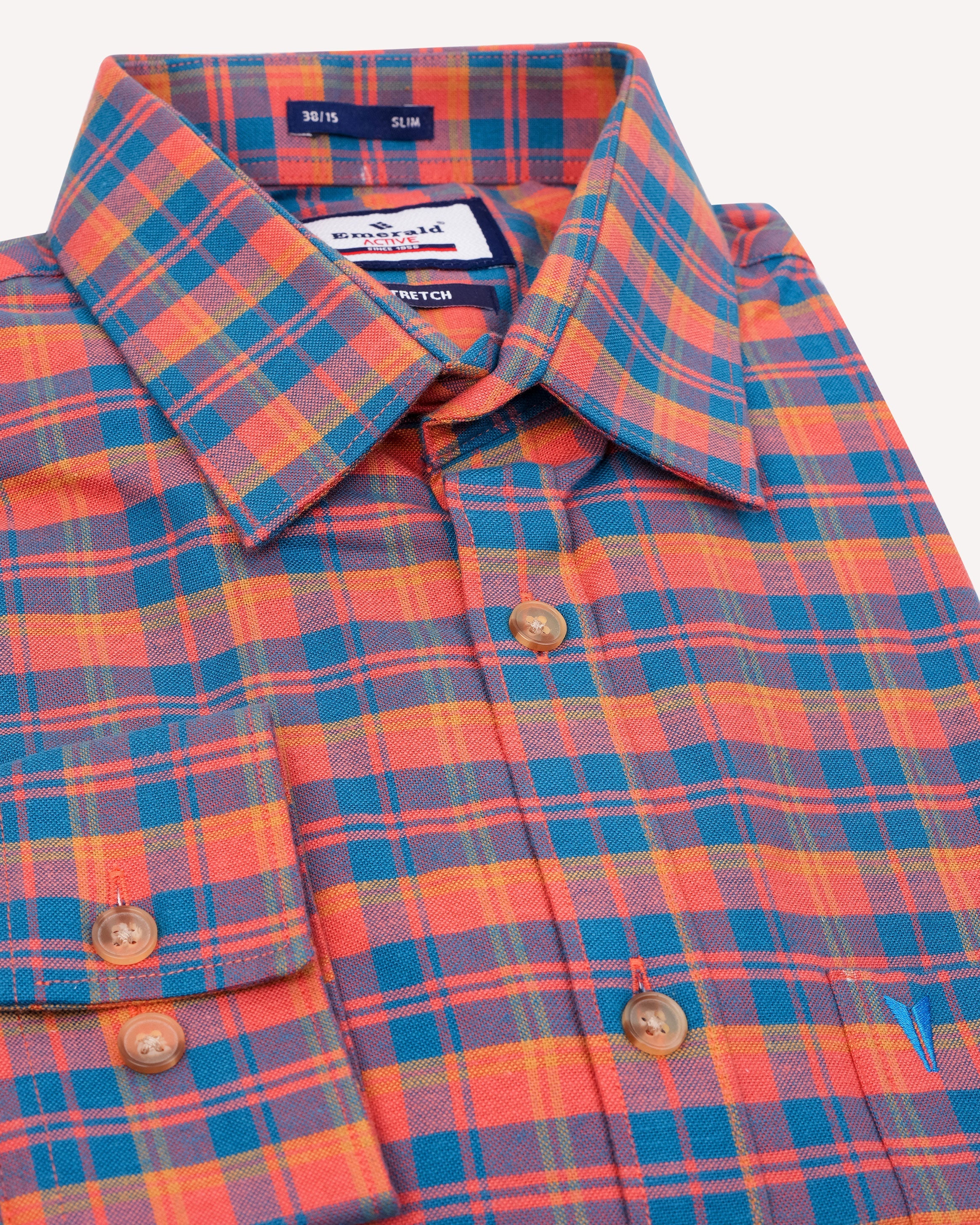 Emerald Active Checks Slim Fit-Vibrant Orange