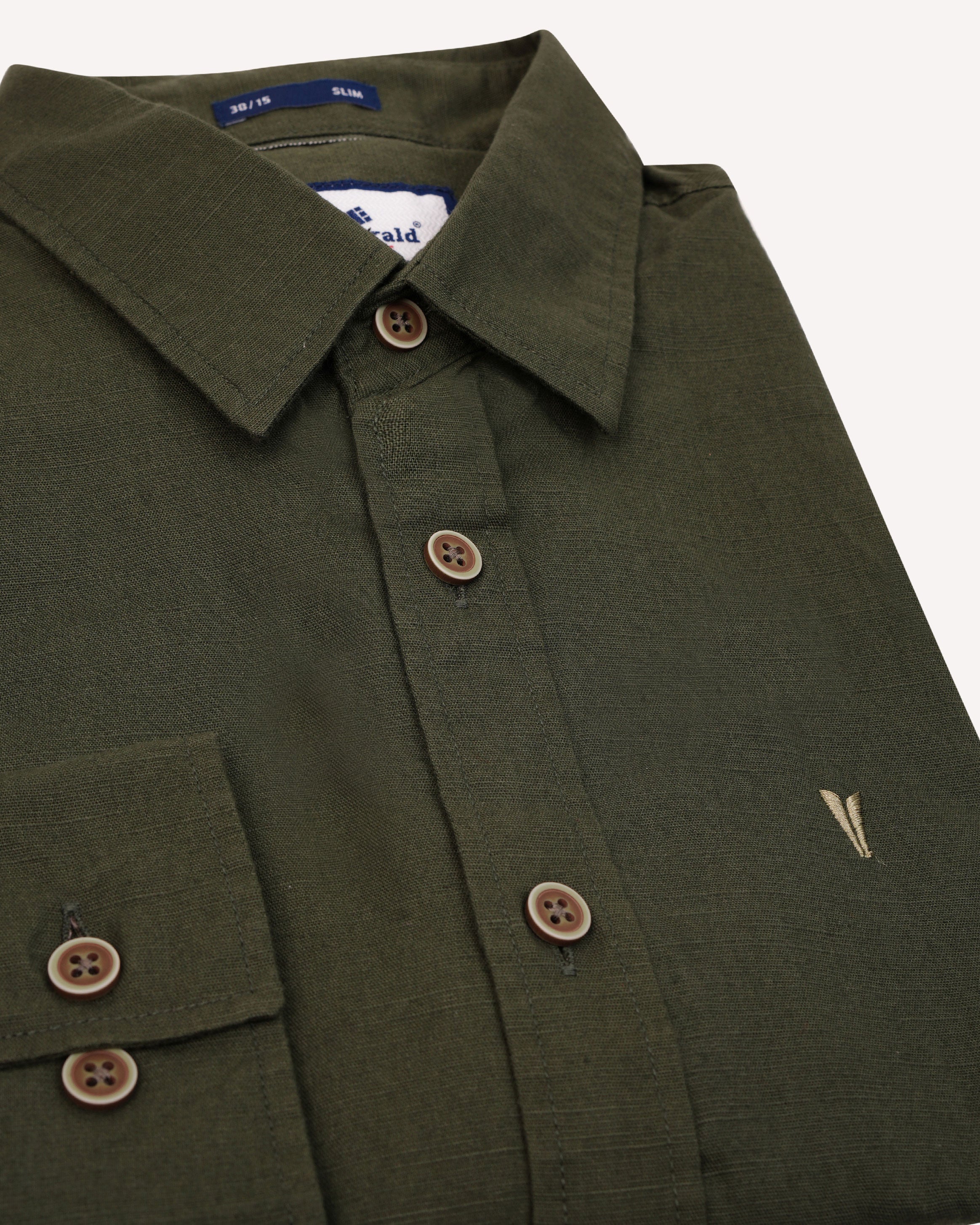 Emerald Active Linen Looks Slim Fit-Posy Green