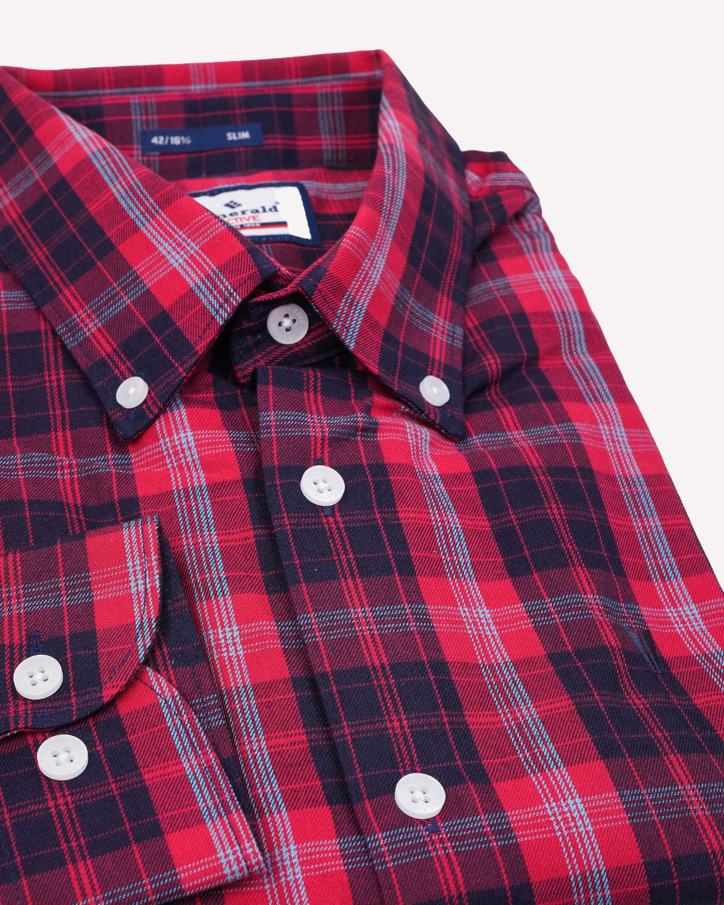 Emerald Active Checks Slim Fit-True Red