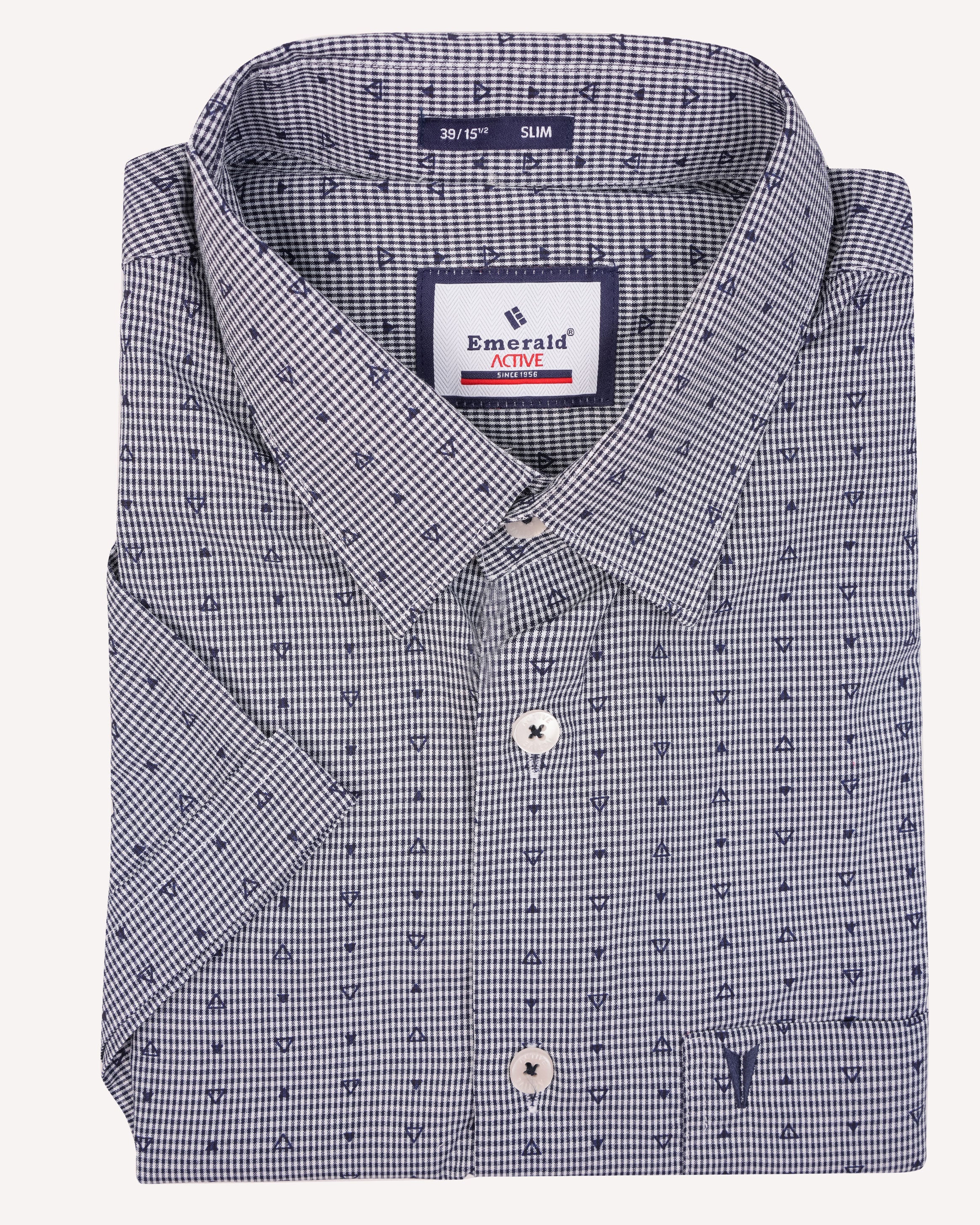 Emerald Active Printed Slim Fit-Estate Blue