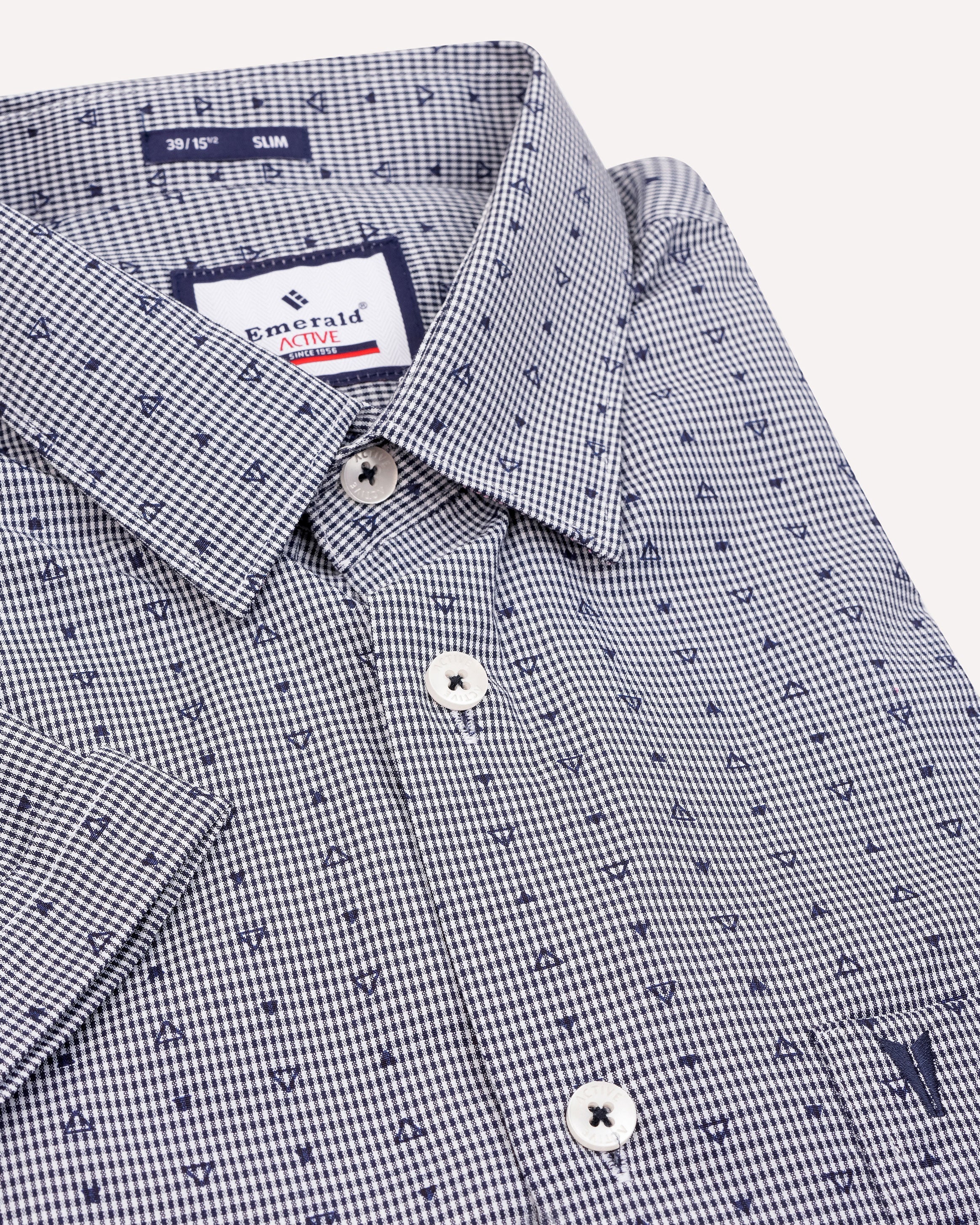 Emerald Active Printed Slim Fit-Estate Blue