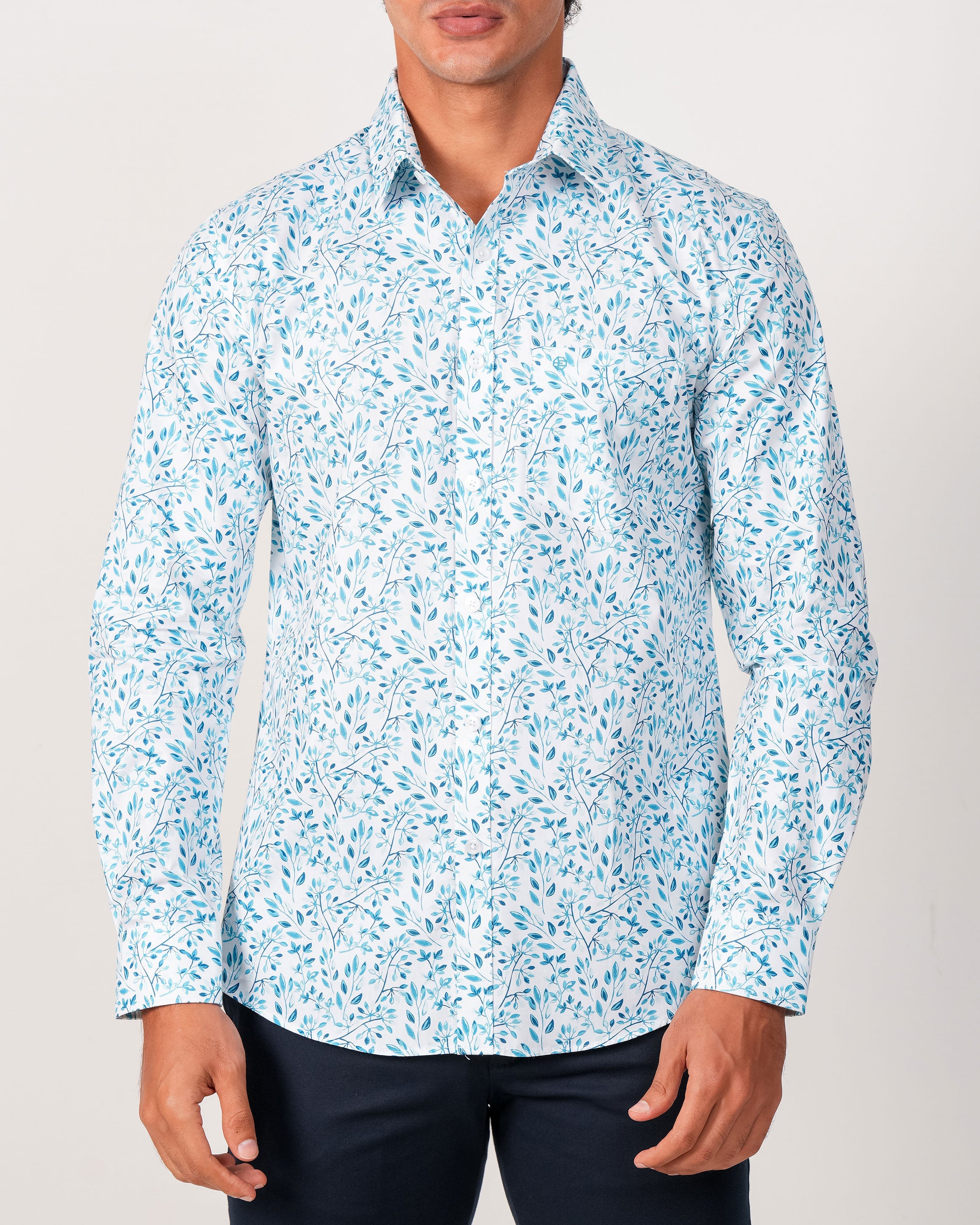 Emerald Evening Printed Slim Fit - Cashmere Blue