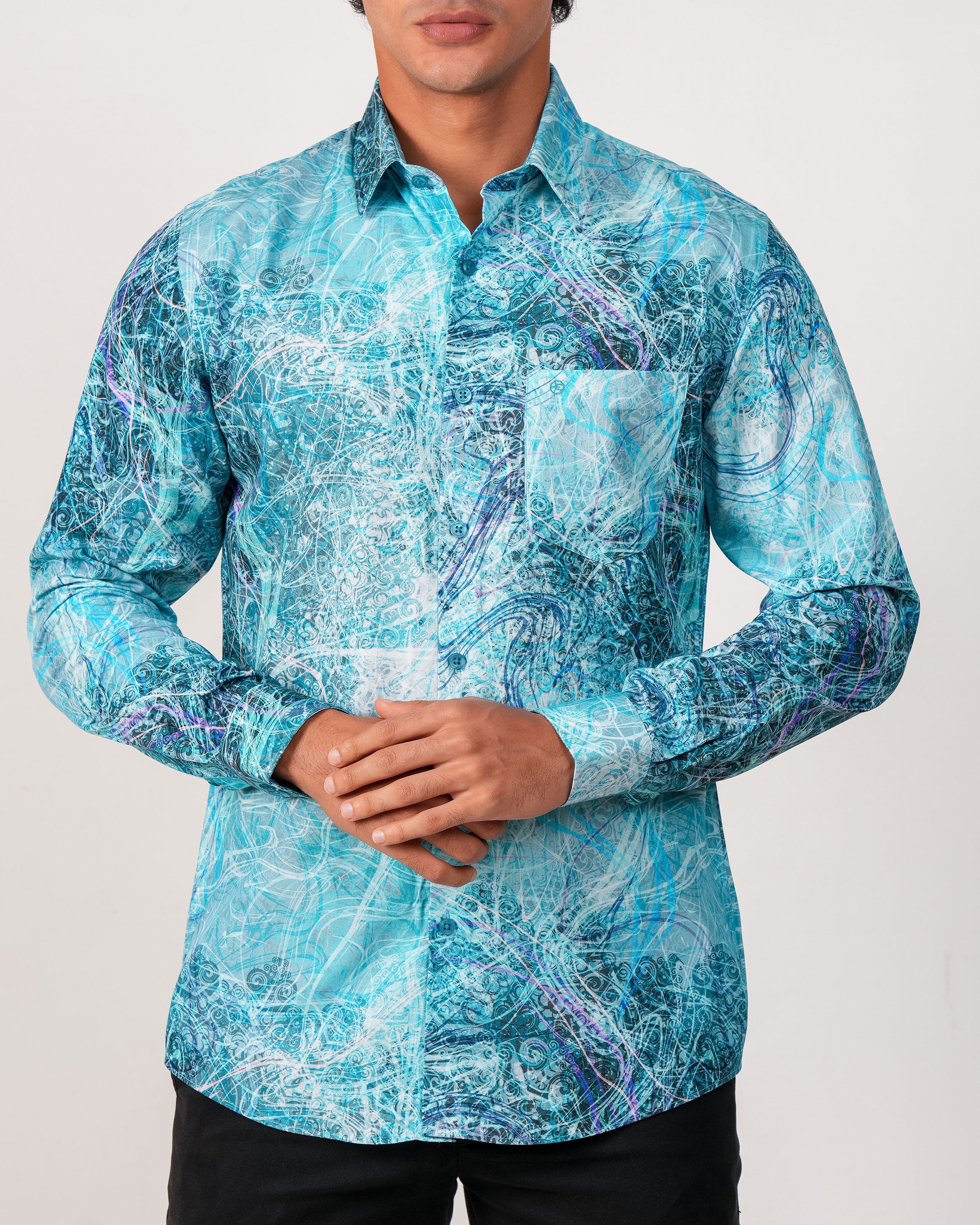 Emerald Evening Printed Slim Fit - Sky