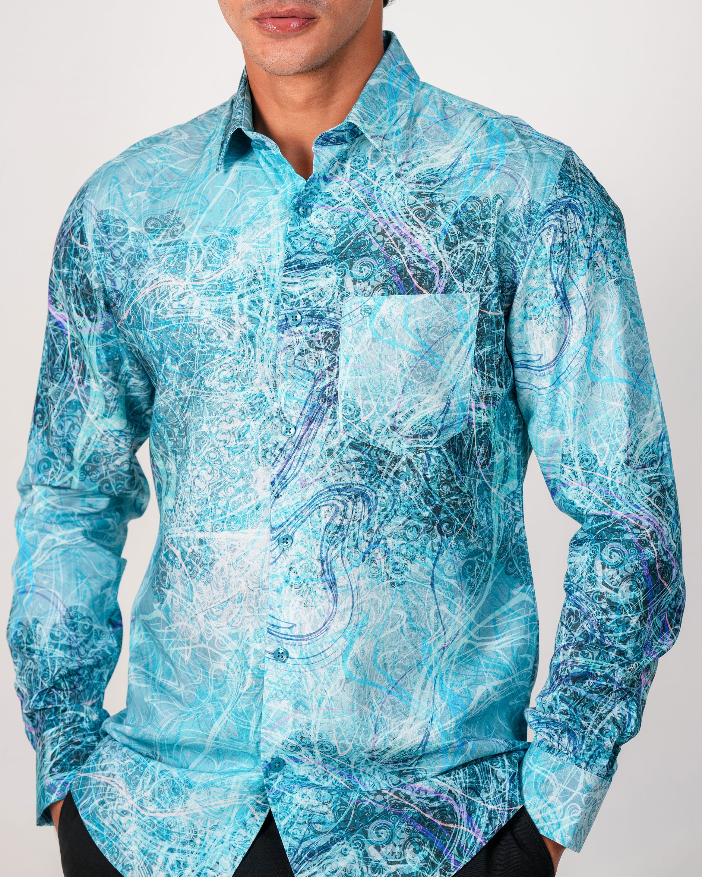 Emerald Evening Printed Slim Fit - Sky