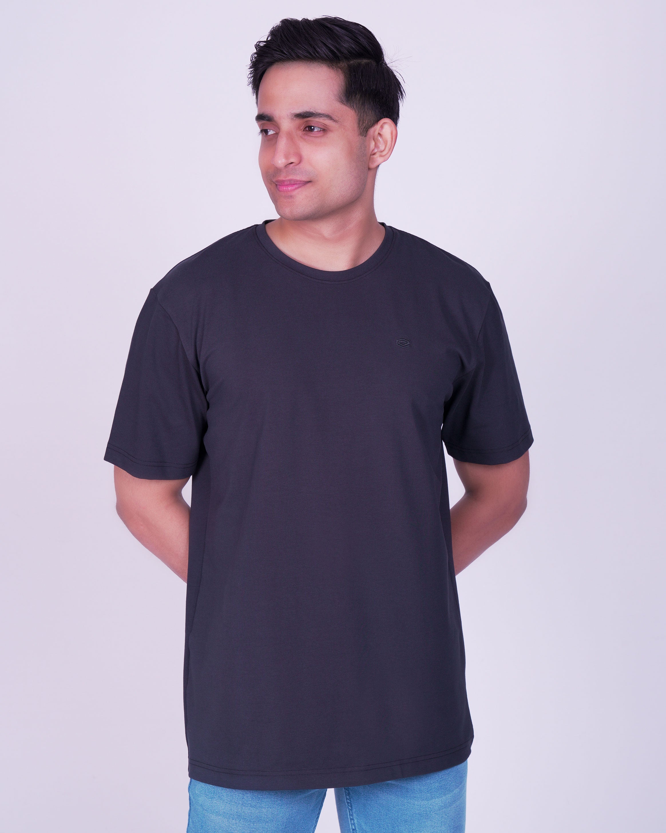 Emerald Oversized Plain Tee-Charcoal