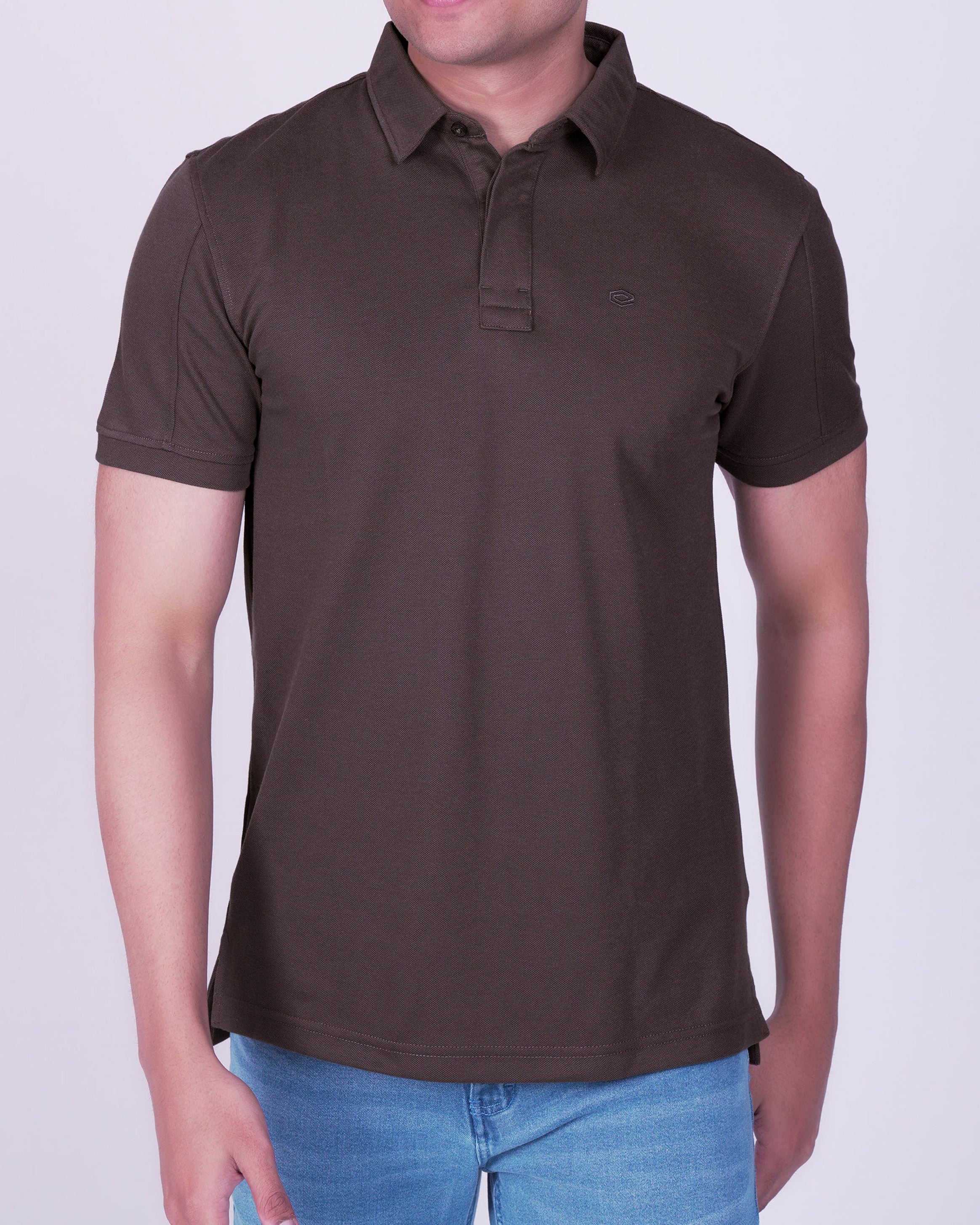 Emerald Polo Plain Slim Fit-Chocolate Truffel