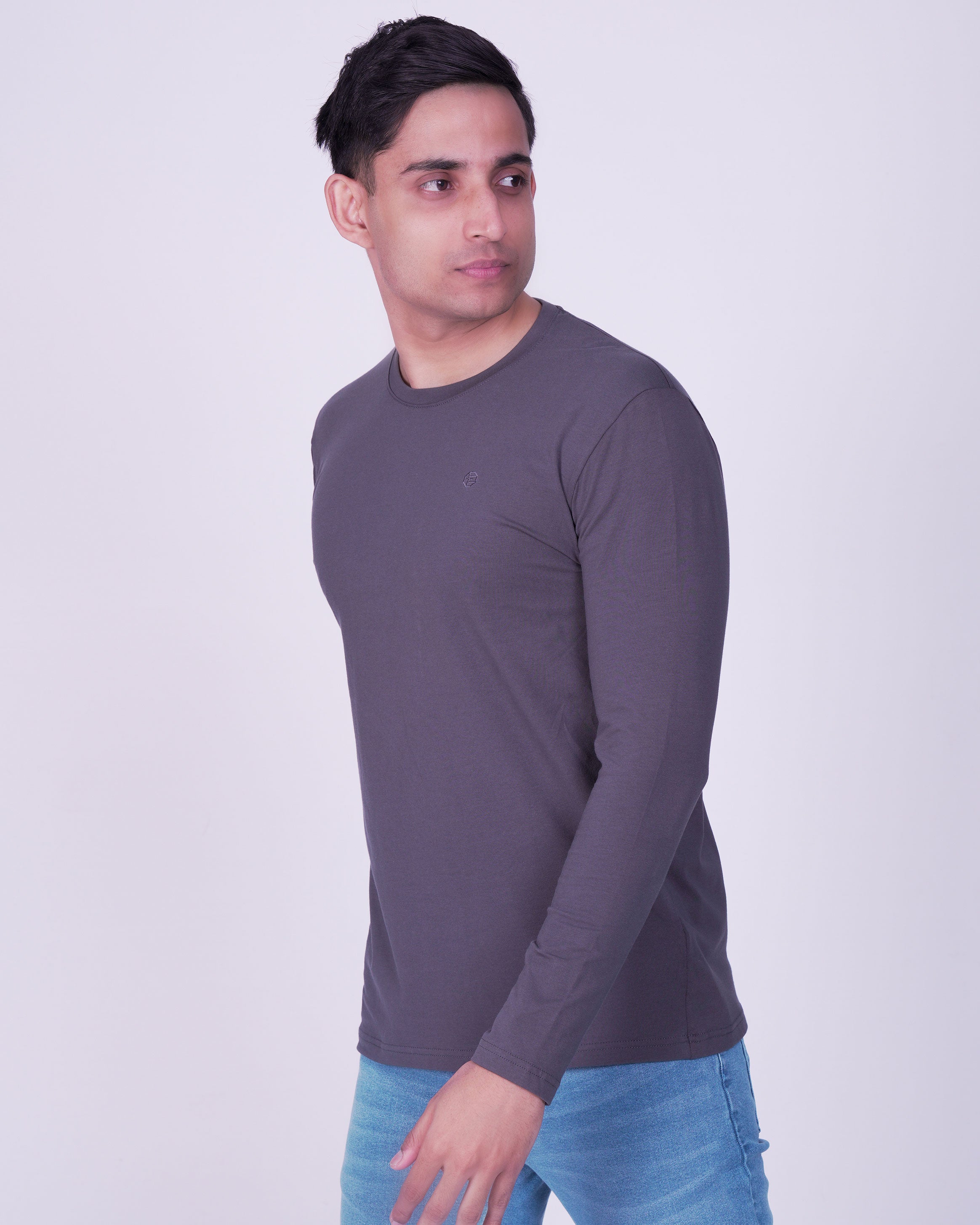 Emerald Crew Neck Plain Slim Fit-Charcoal