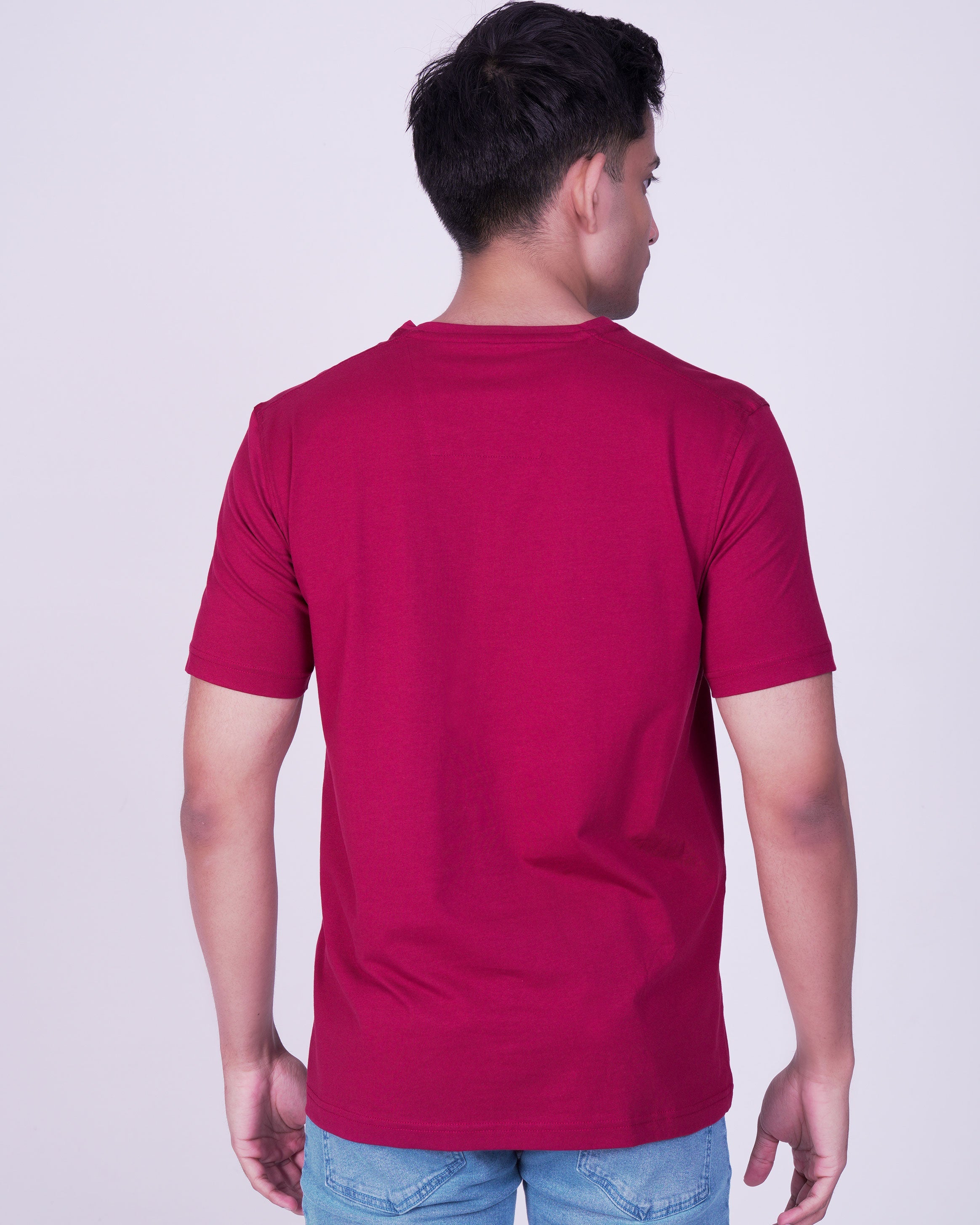 Emerald Curve Neck Plain Slim Fit-Biking Red
