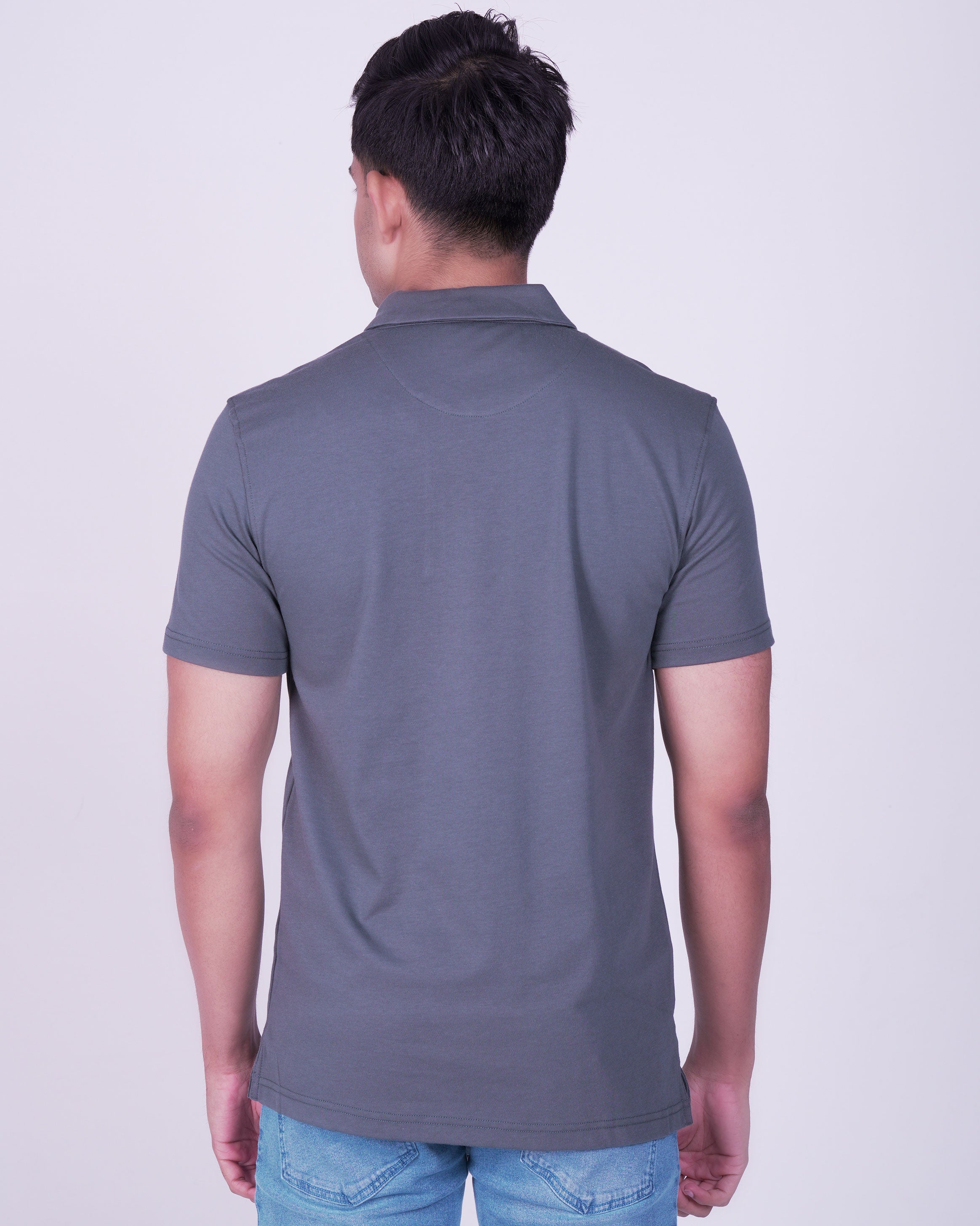 Emerald Zipper Polo Plain Slim Fit-Cloud Burst