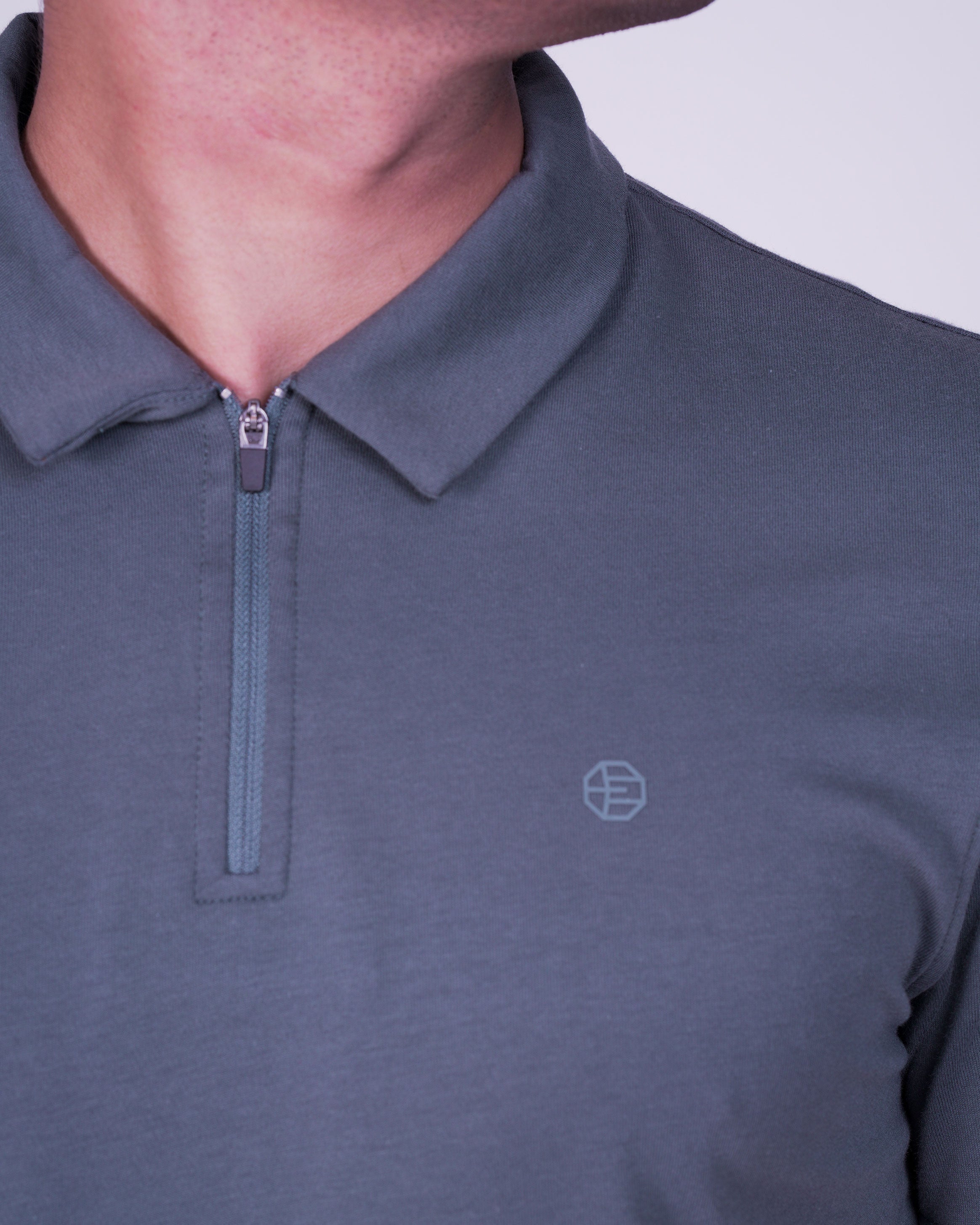 Emerald Zipper Polo Plain Slim Fit-Cloud Burst