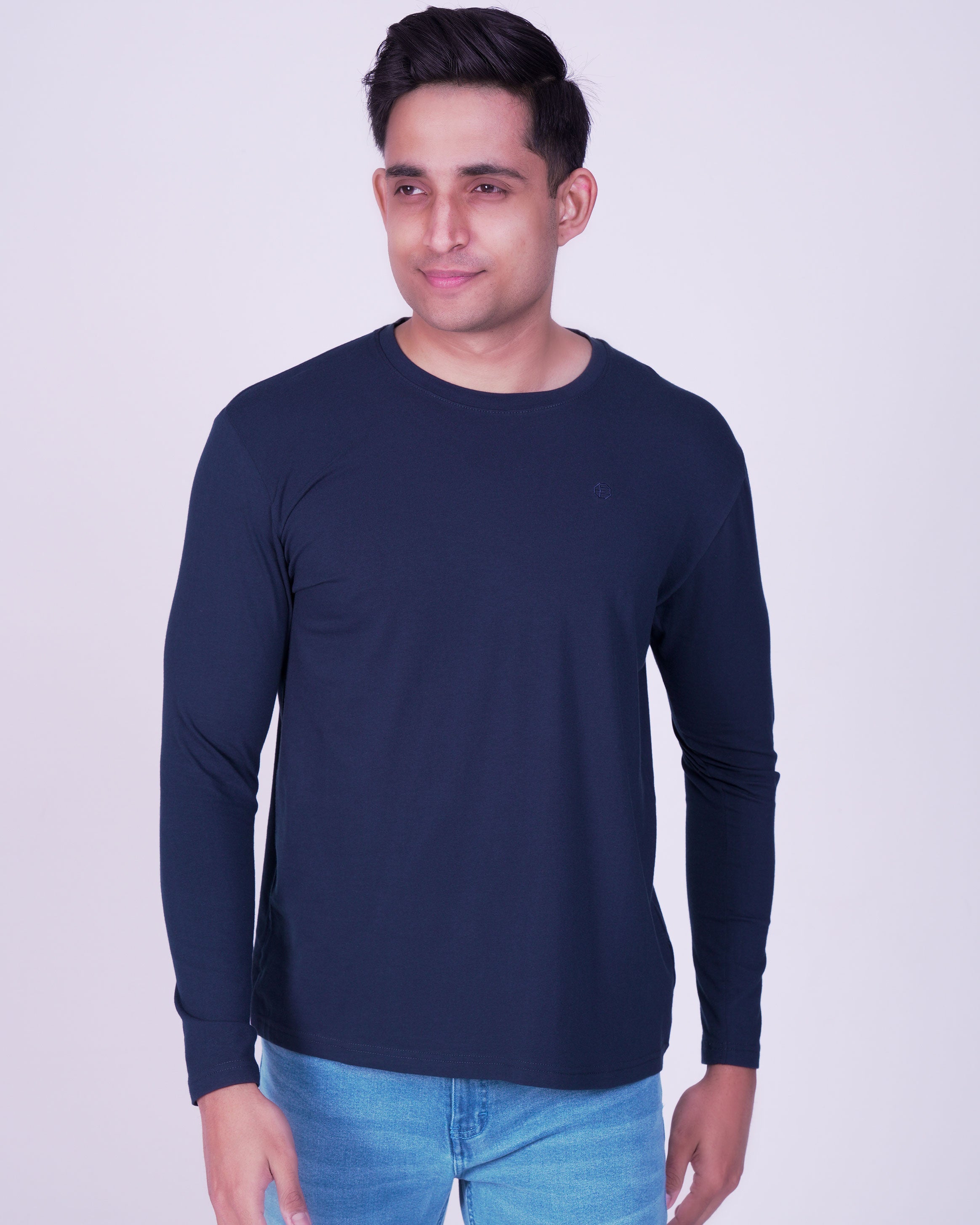 Emerald Crew Neck Plain Slim Fit-Dark Blue