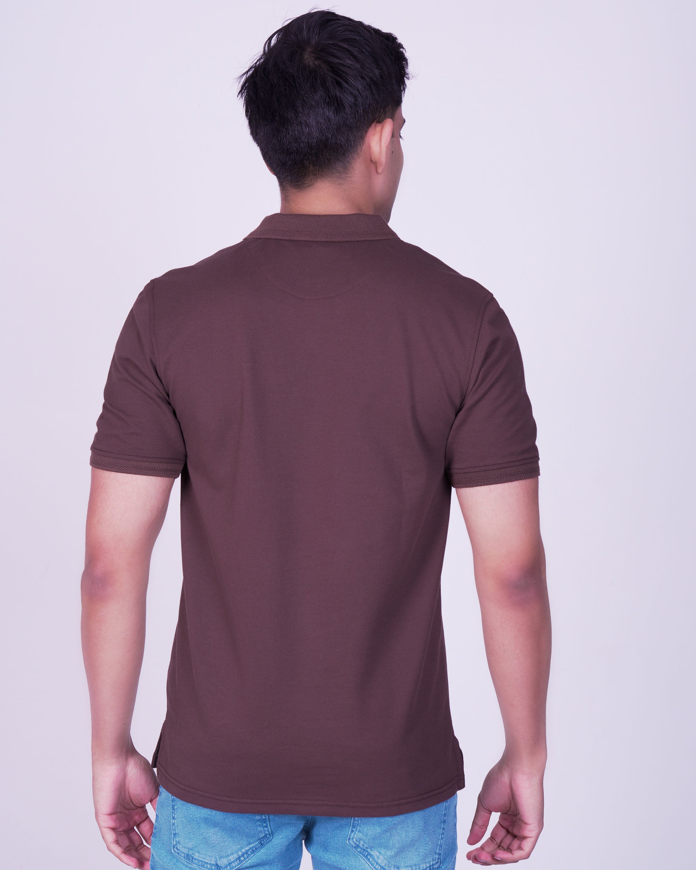 Emerald Polo Pique Solid Slim Fit-Chocolate Truffel