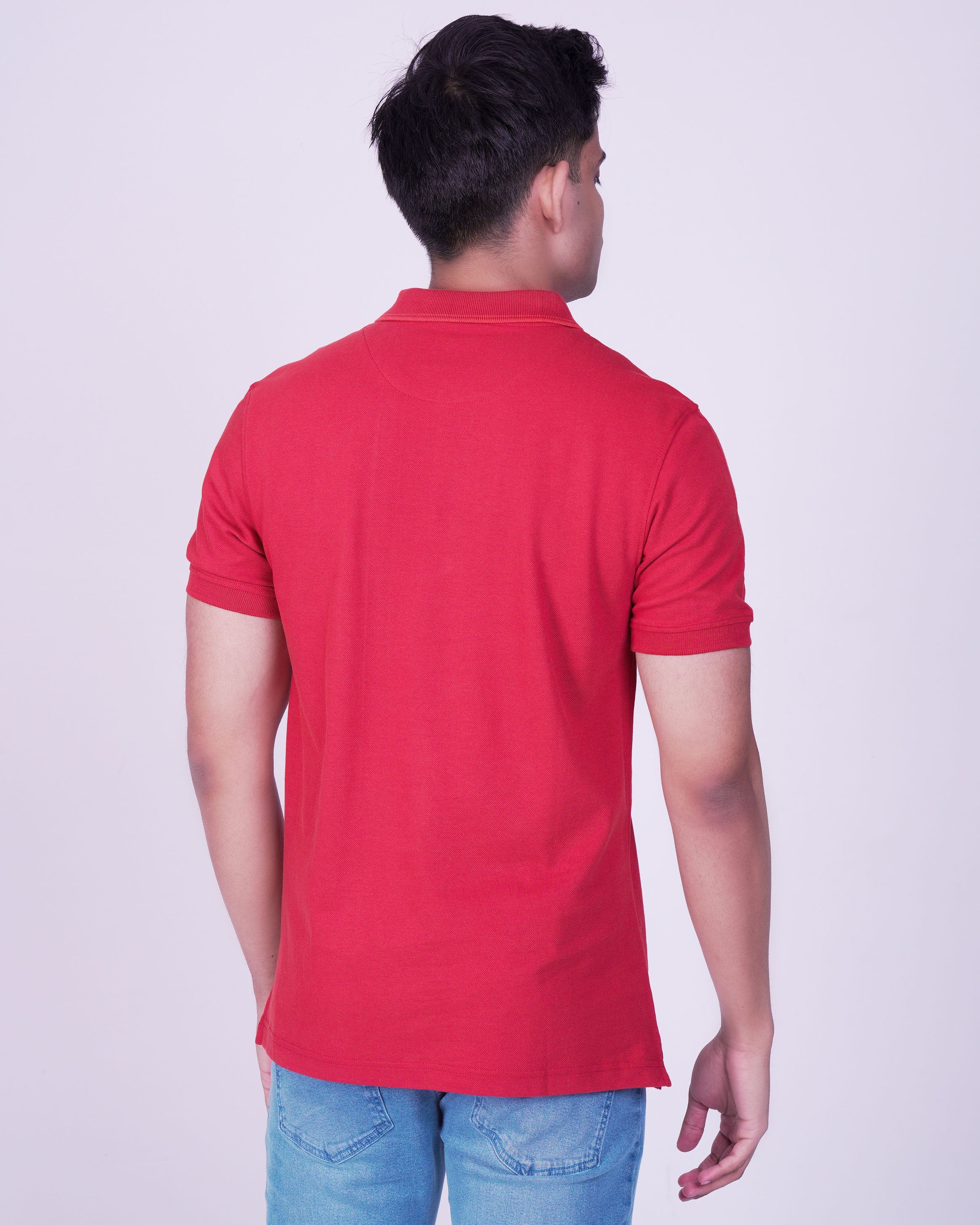Emerald Polo Pique Solid Slim Fit-Poppy Red