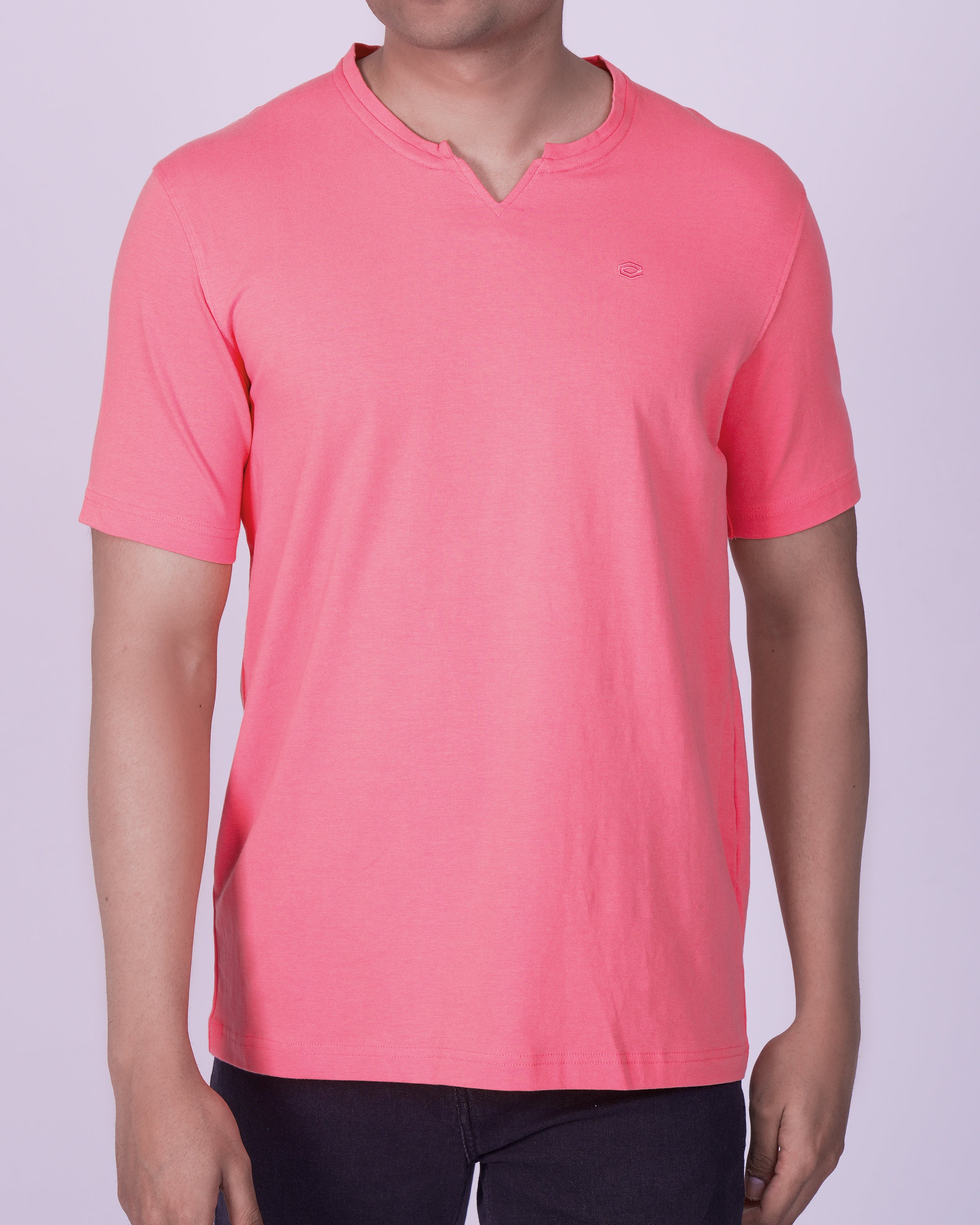 Emerald Plain Curve Neck tee-Salmon Rose
