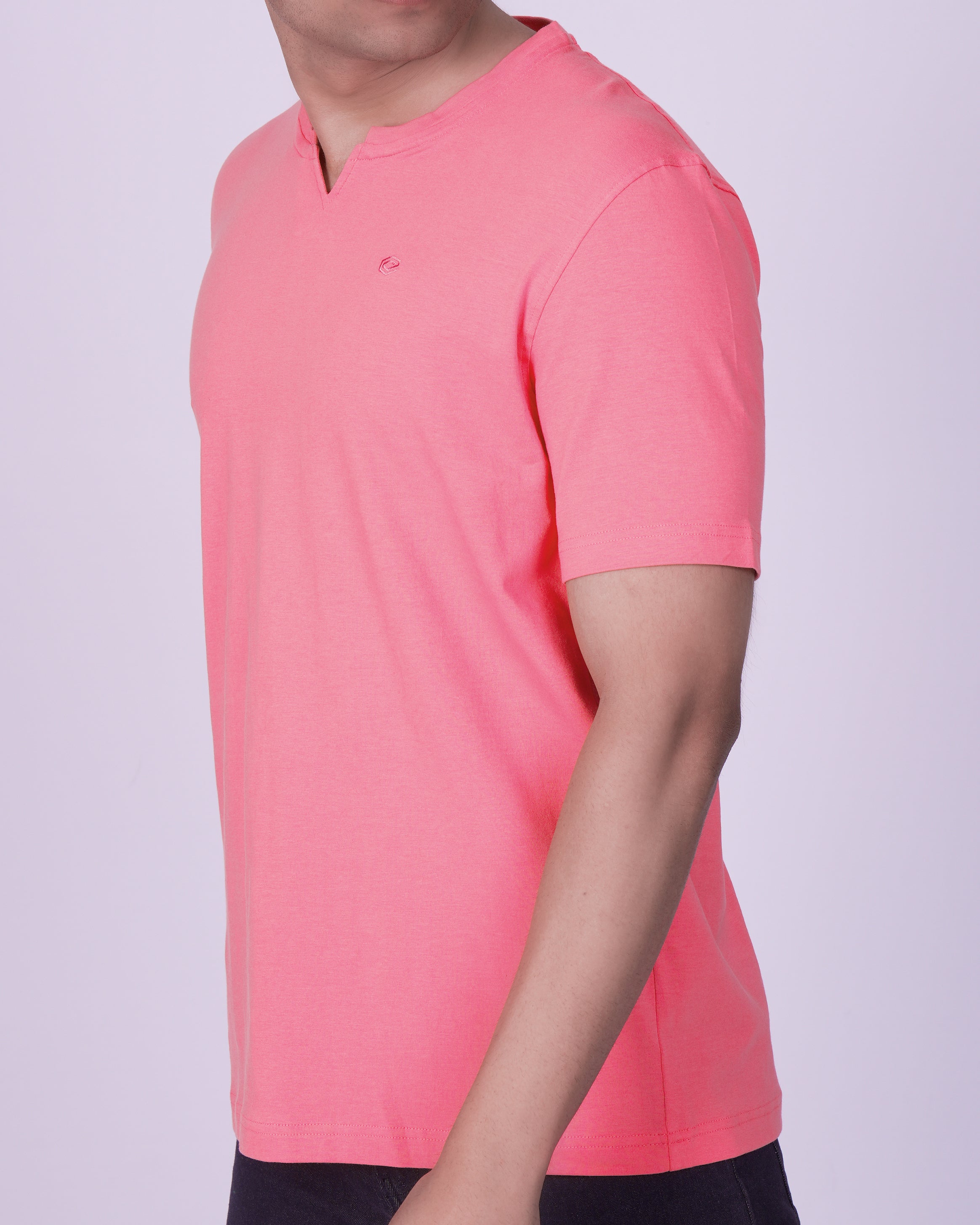 Emerald Plain Curve Neck tee-Salmon Rose